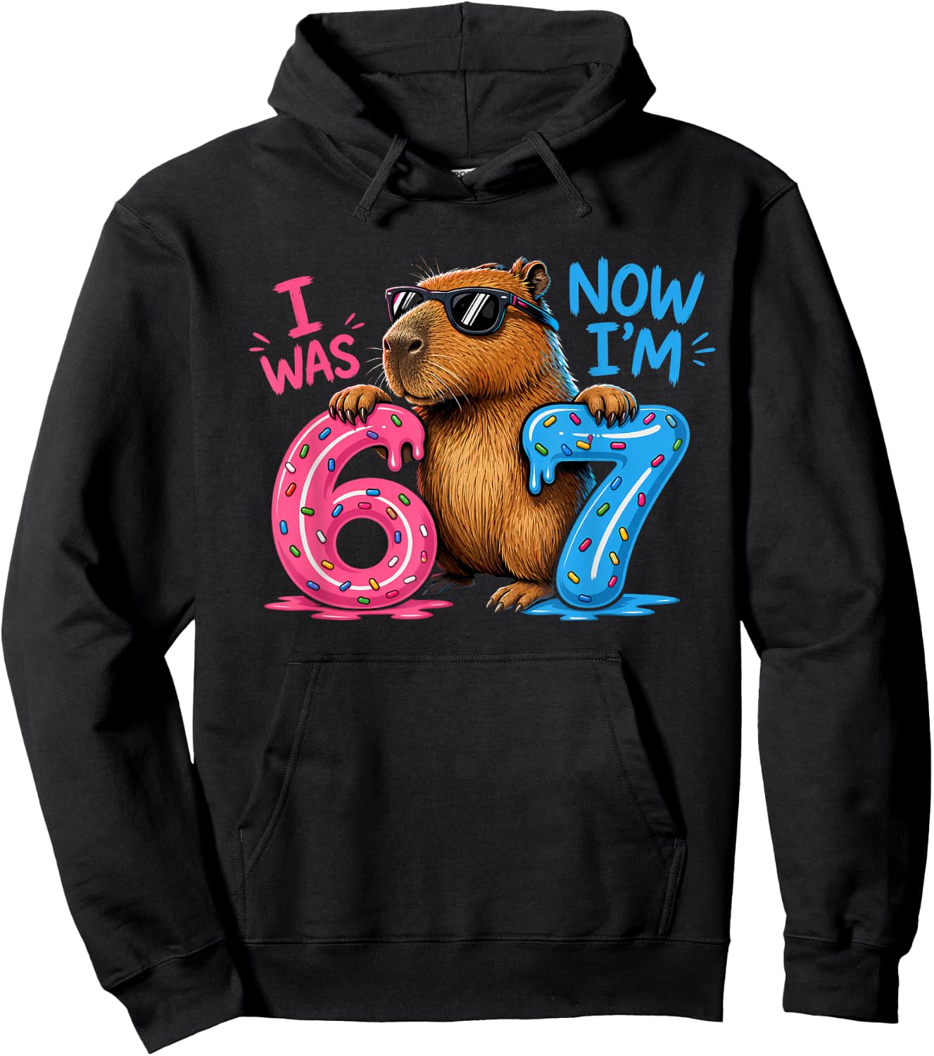 I was 6 Now I'm 7 7th Birthday 6 7 Birthday Boys Capybara Hoodie - Hoodie | Black
