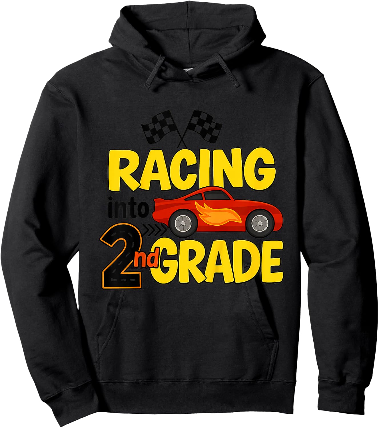 Kids Racing Into 2nd Grade Funny First Day Of School Car Hoodie - Hoodie | Black