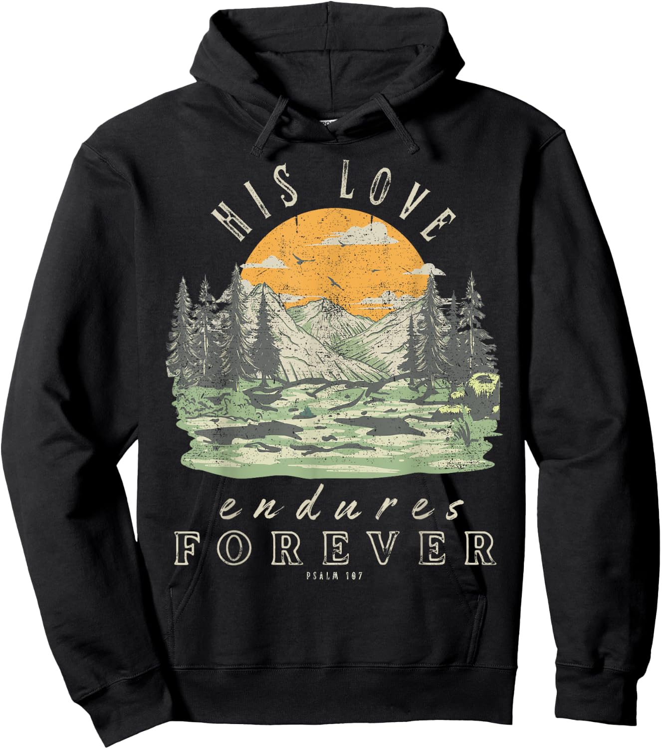 His Love Endures Forever Psalm 107 Boho Christian Bible Hoodie - Hoodie | Black