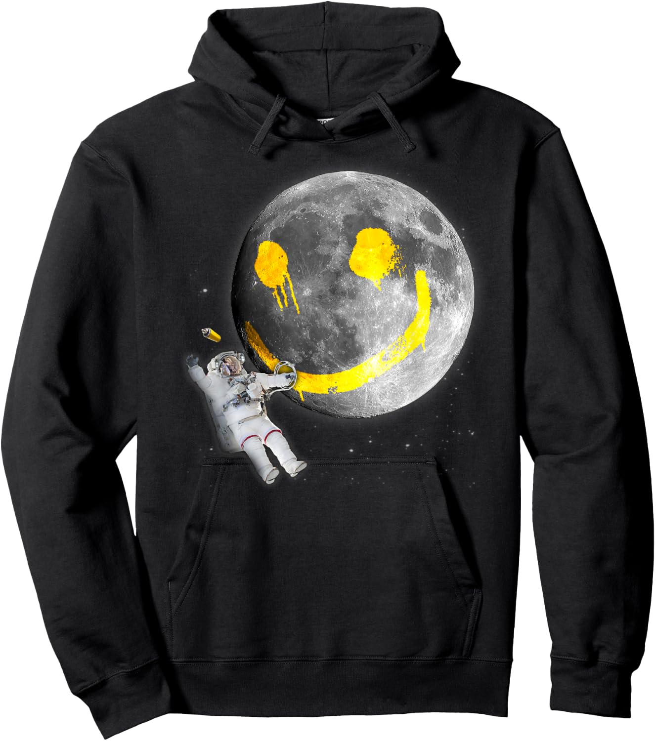 "Happy Face Moon Graffiti" Astronaut Space Nerd Hoodie - Hoodie | Black