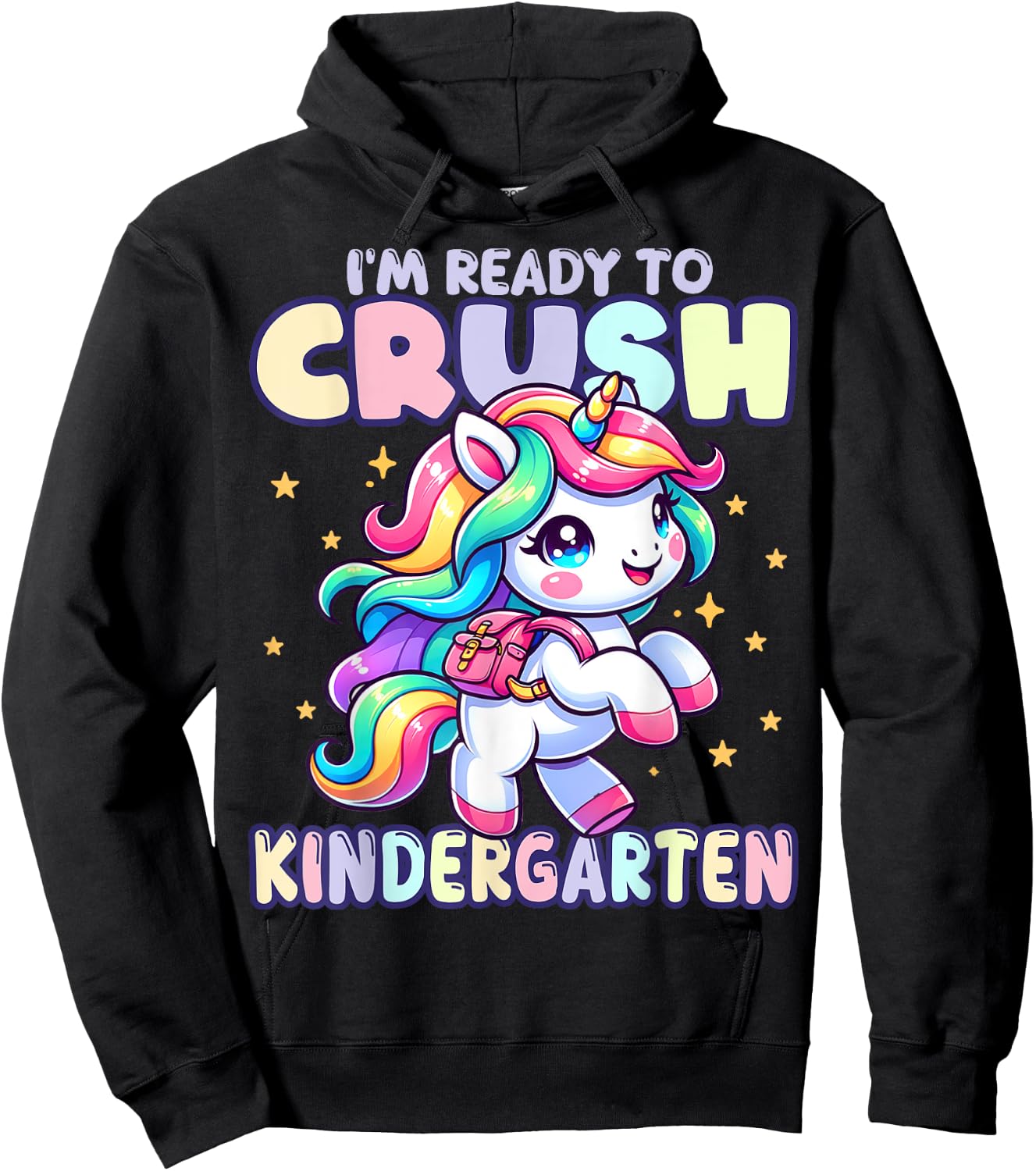 Crush Kindergarten Girls Back to School Unicorn First Day Hoodie - Hoodie | Black
