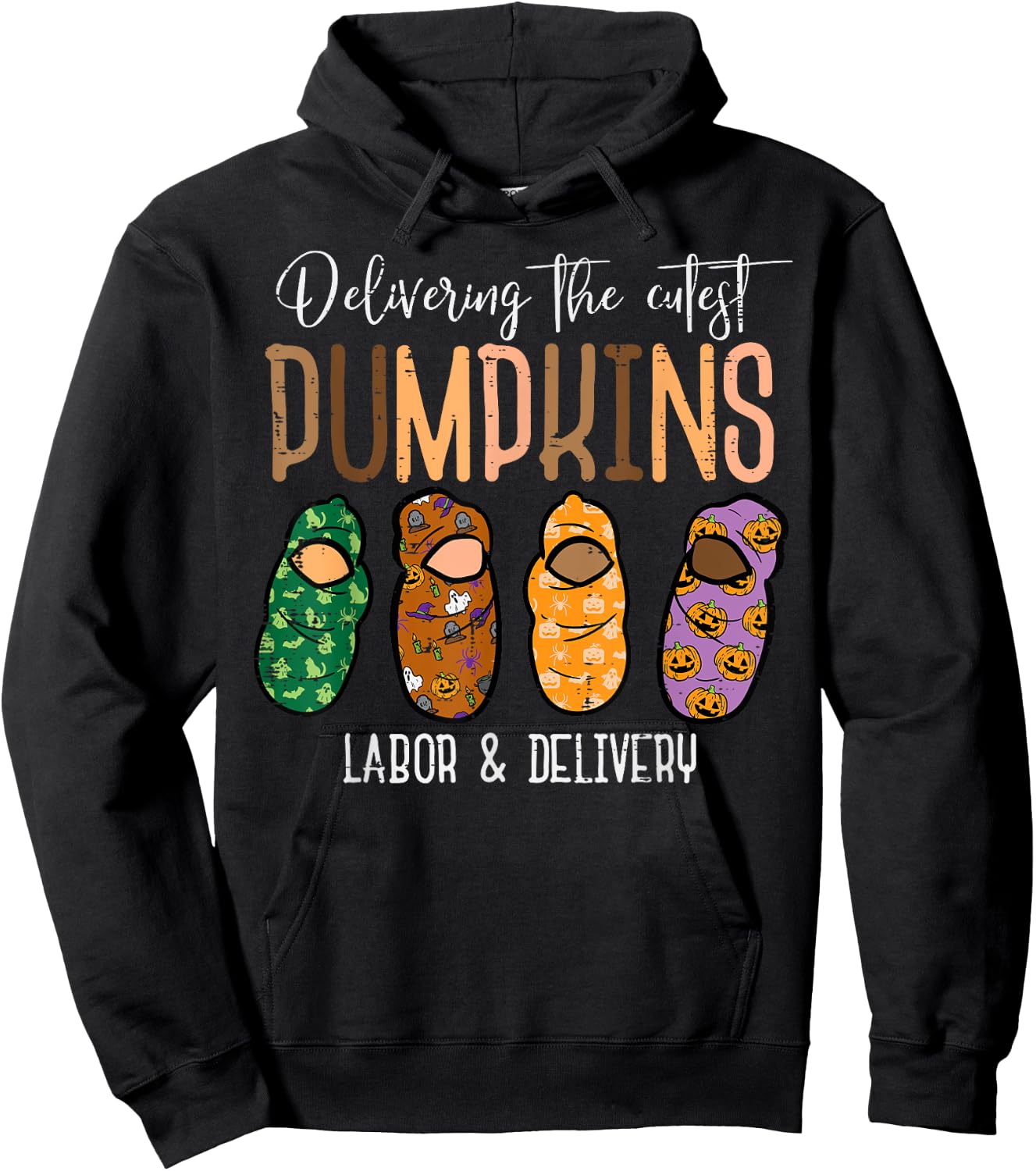 Halloween Labor Delivery Nurse Delivering Pumpkins Women Men Hoodie - Hoodie | Black