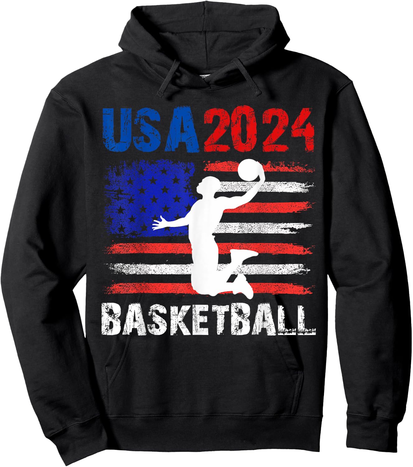 Basketball 2024 USA American Flag Design 4th Of July Hoodie - Hoodie | Black