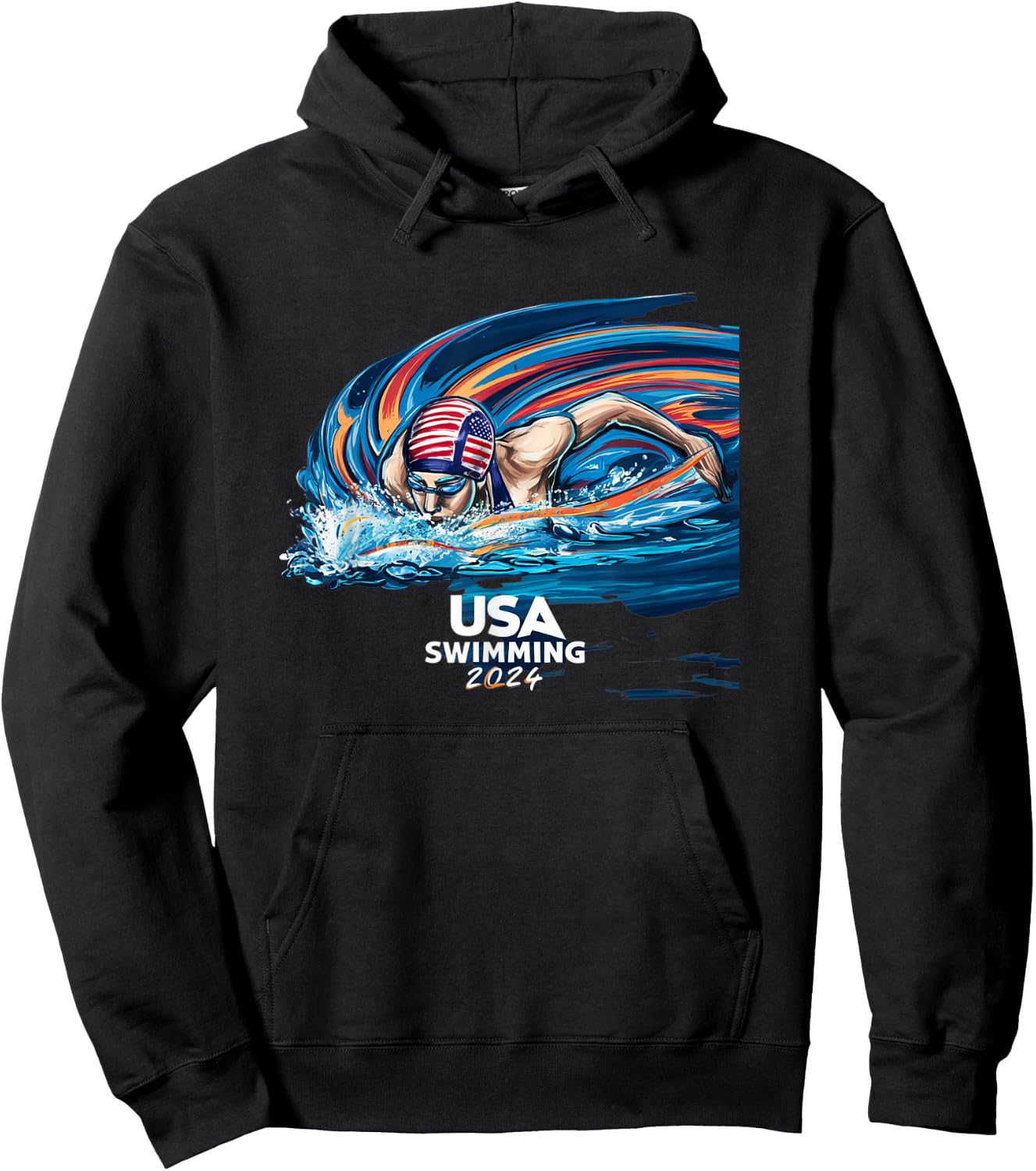 USA Swimming 2024 Riding The Waves Swimming Fans Hoodie - Hoodie | Black