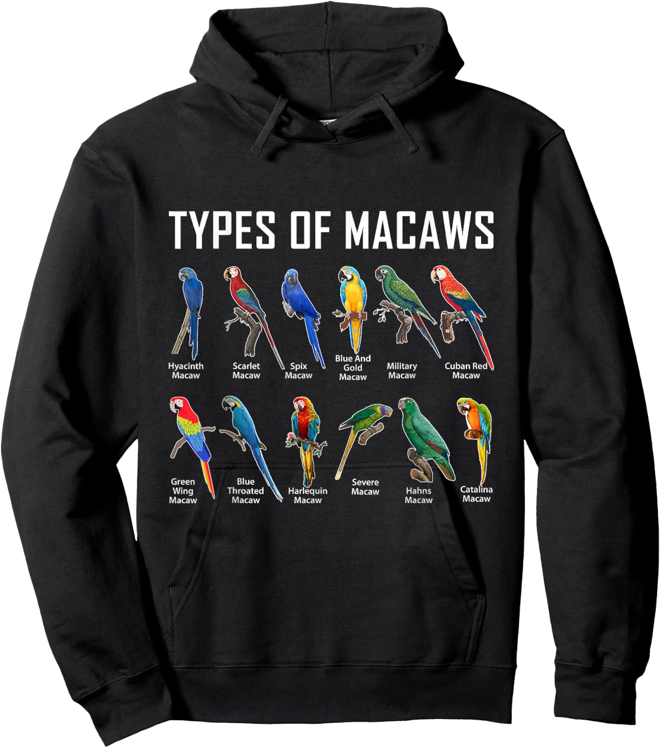 Types of Macaws Shirt Macaw Shirt Blue Yellow Hybrid Macaw Hoodie - Hoodie | Black
