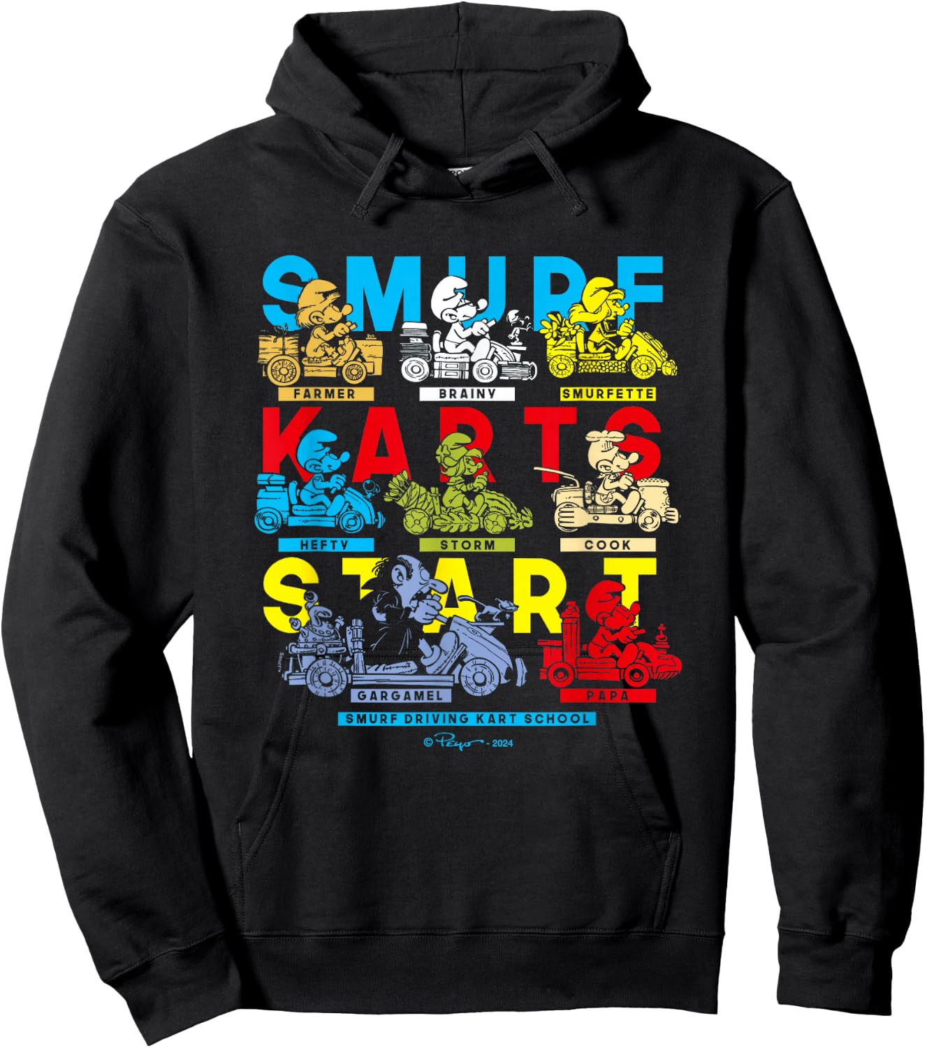 The Smurfs Smurf Karts Start Driving School Logo Vintage Hoodie - Hoodie | Black