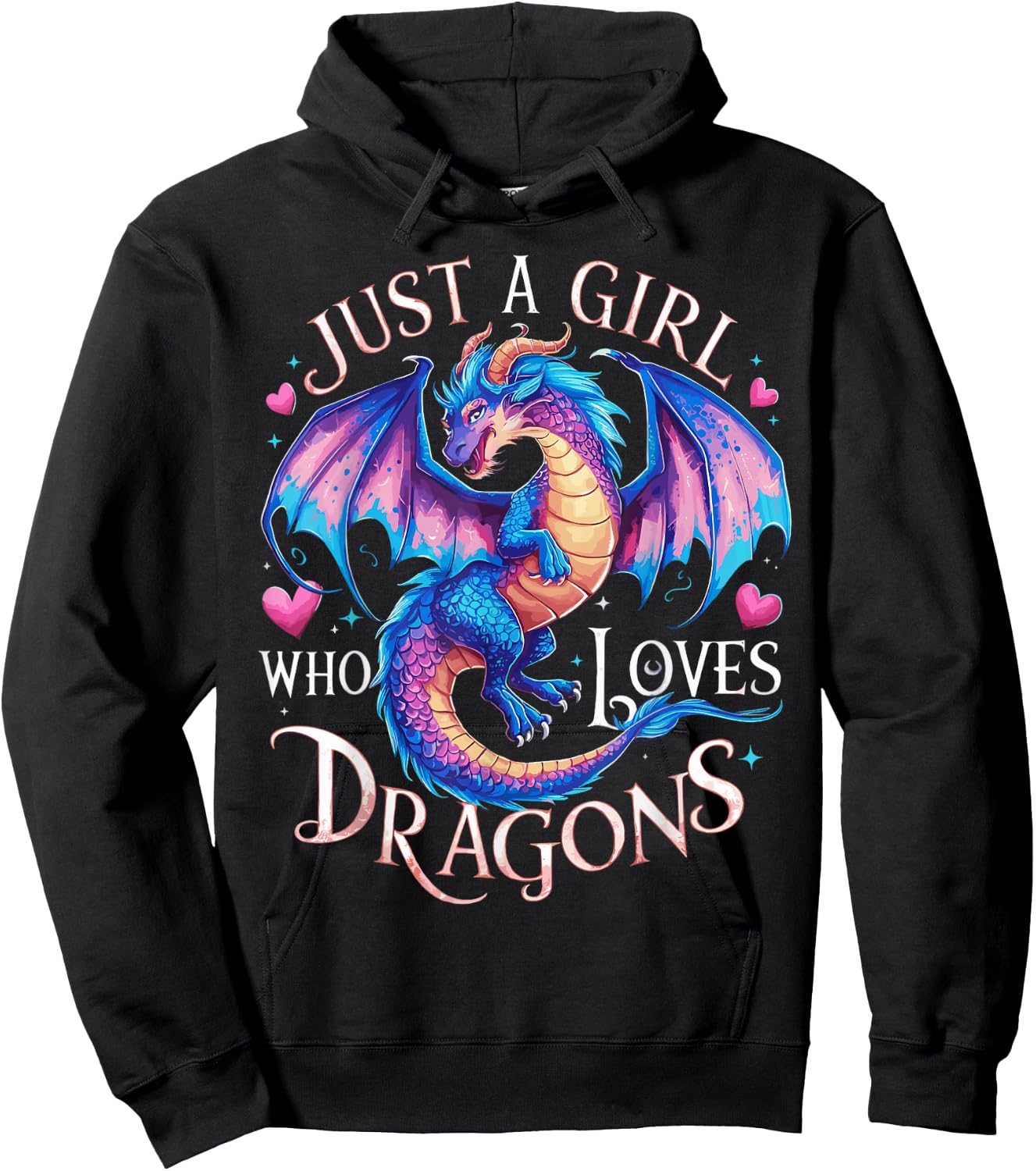 Just A Girl Who Loves Dragons Women's Girls Cute Dragon Hoodie - Hoodie | Black