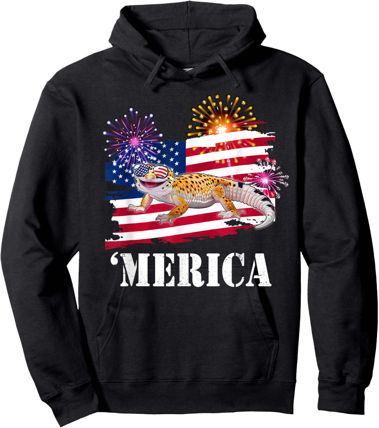 Reptile Happy USA Flag 4th 'Merica Leopard Gecko Lover Kids Men Hoodie - Hoodie | Black