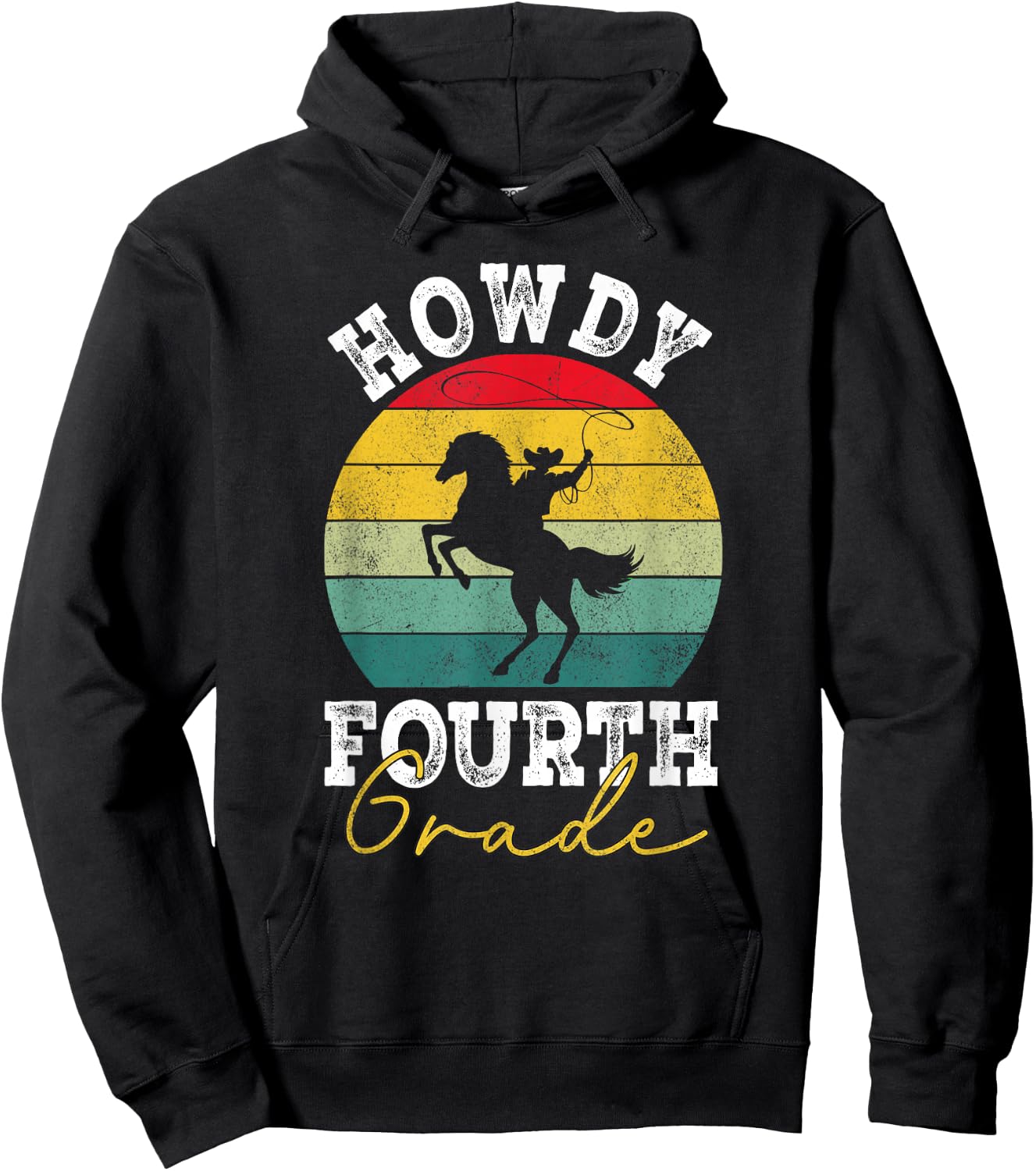 Howdy 4th Grade Cowboy Western Back To School Fourth Grade Hoodie - Hoodie | Black