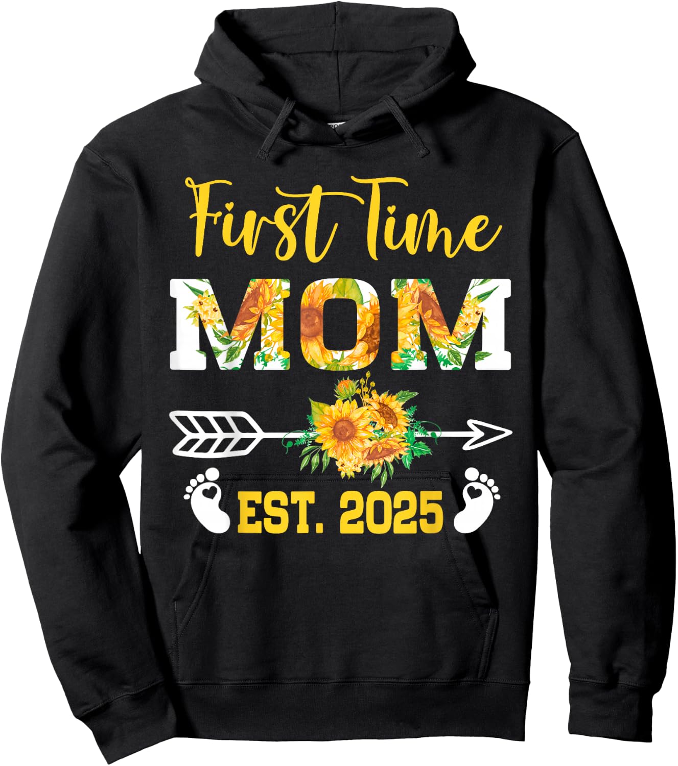 First Time Mom Est 2025 Sunflower Hoodie - Hoodie | Black