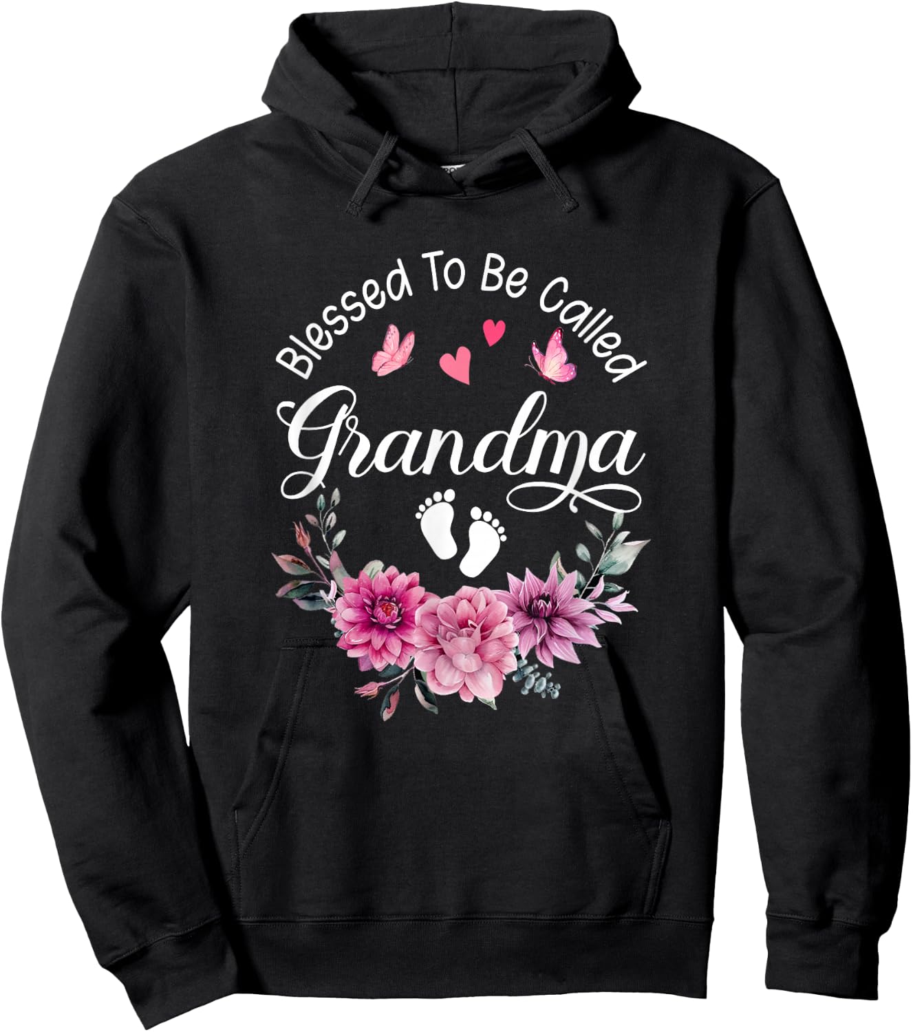 Blessed To Be Called Grandma Women Floral Decor Grandma Hoodie - Hoodie | Black