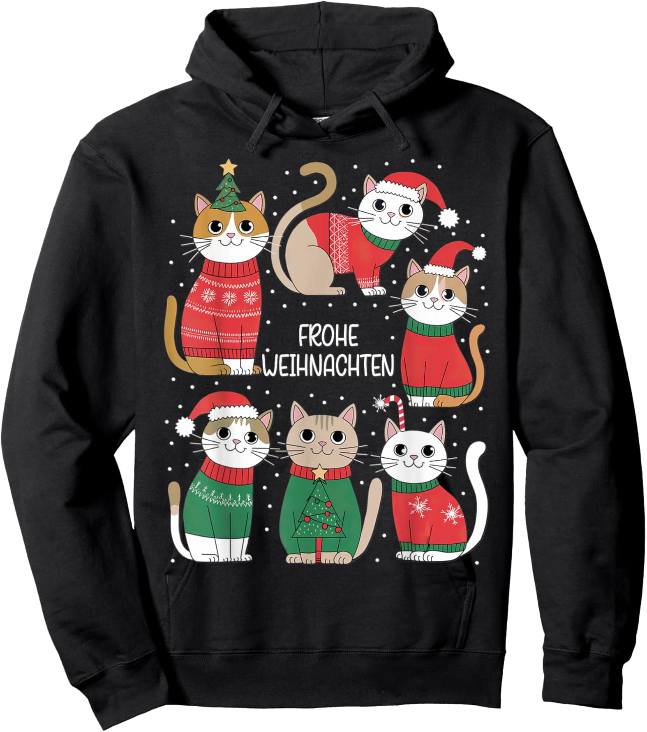 Frohe Weihnachten German Christmas Cats Cute Festive Holiday Hoodie - Hoodie | Black