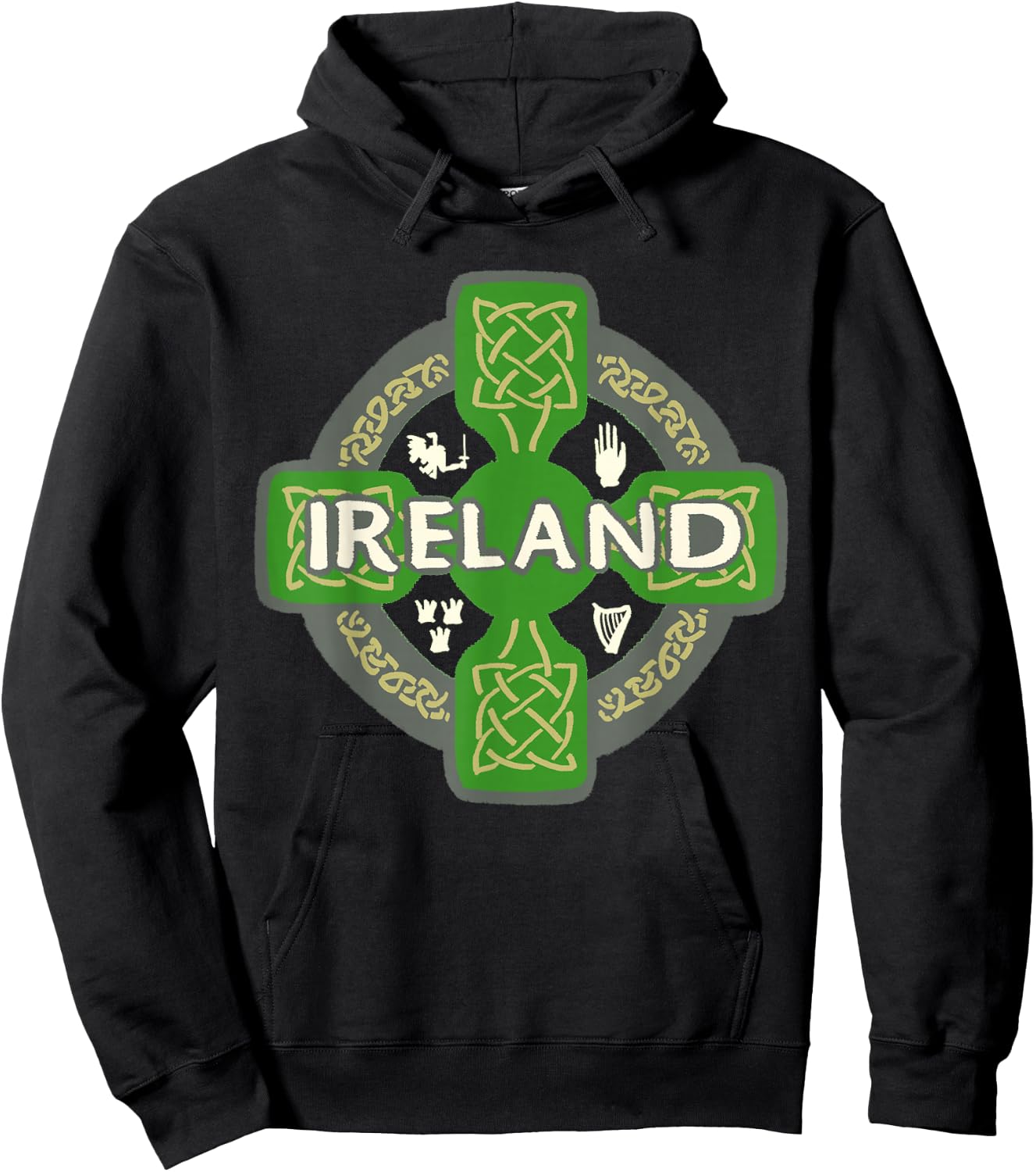 Ireland St Patrick Day Celtic Cross Green Hoodie - Hoodie | Black
