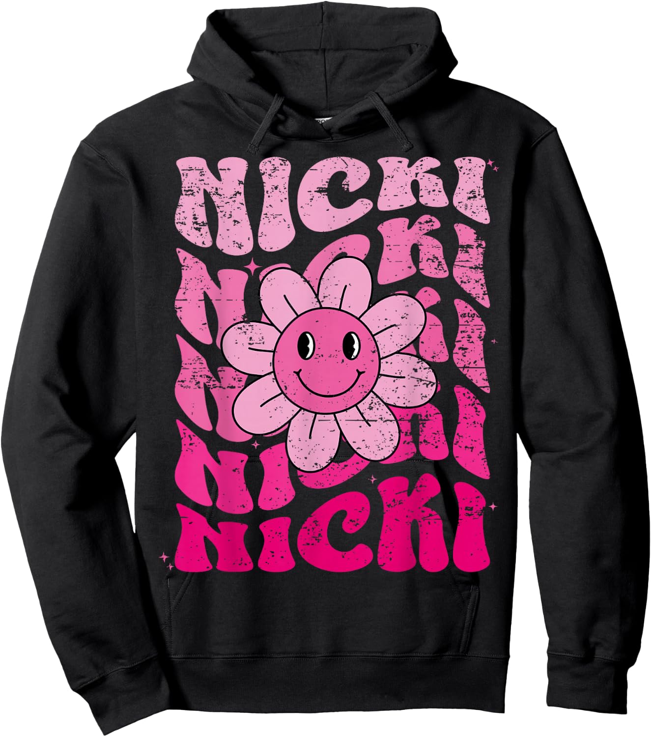 Nicki First Name I Love Nicki Girl Groovy 80's Vintage Hoodie - Hoodie | Black
