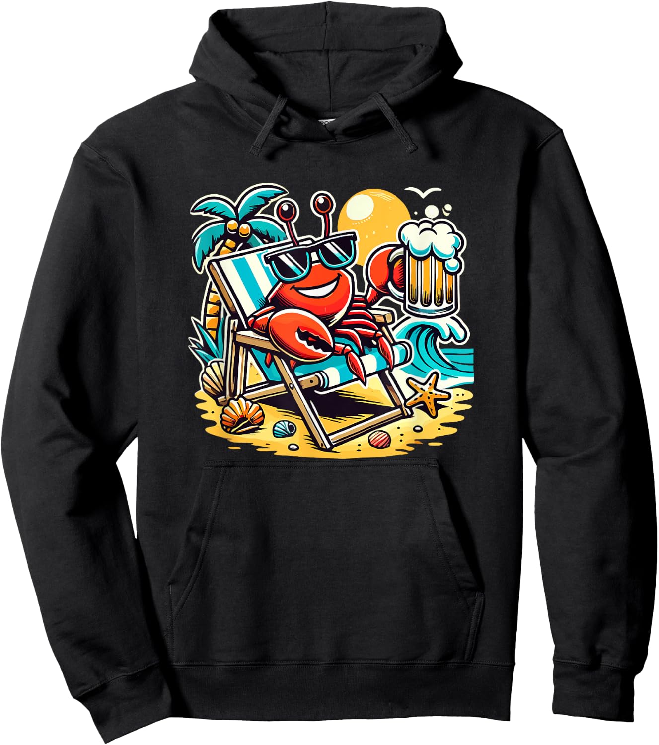 Funny Crab Drinking Beer Beach Men Women Hoodie - Hoodie | Black