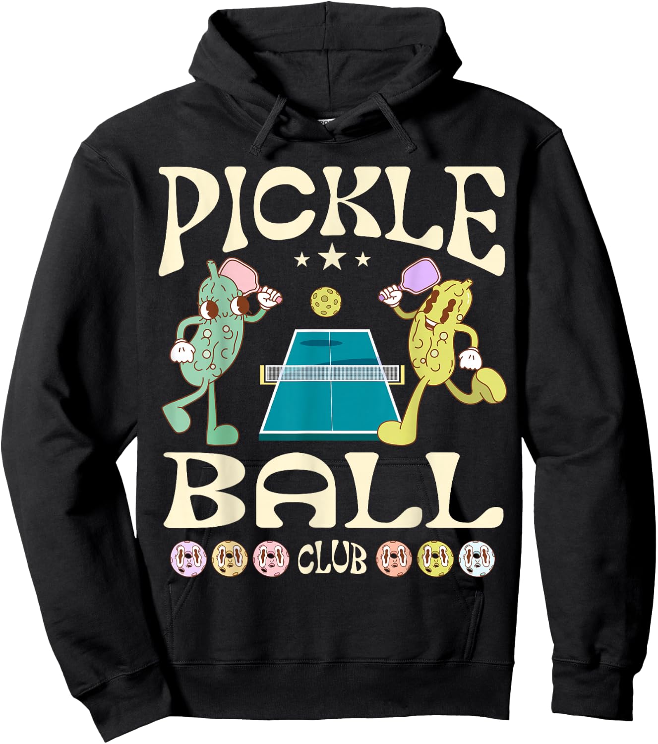 Pickleball Club Funny Pickle Playing Pickleball Groovy Hoodie - Hoodie | Black