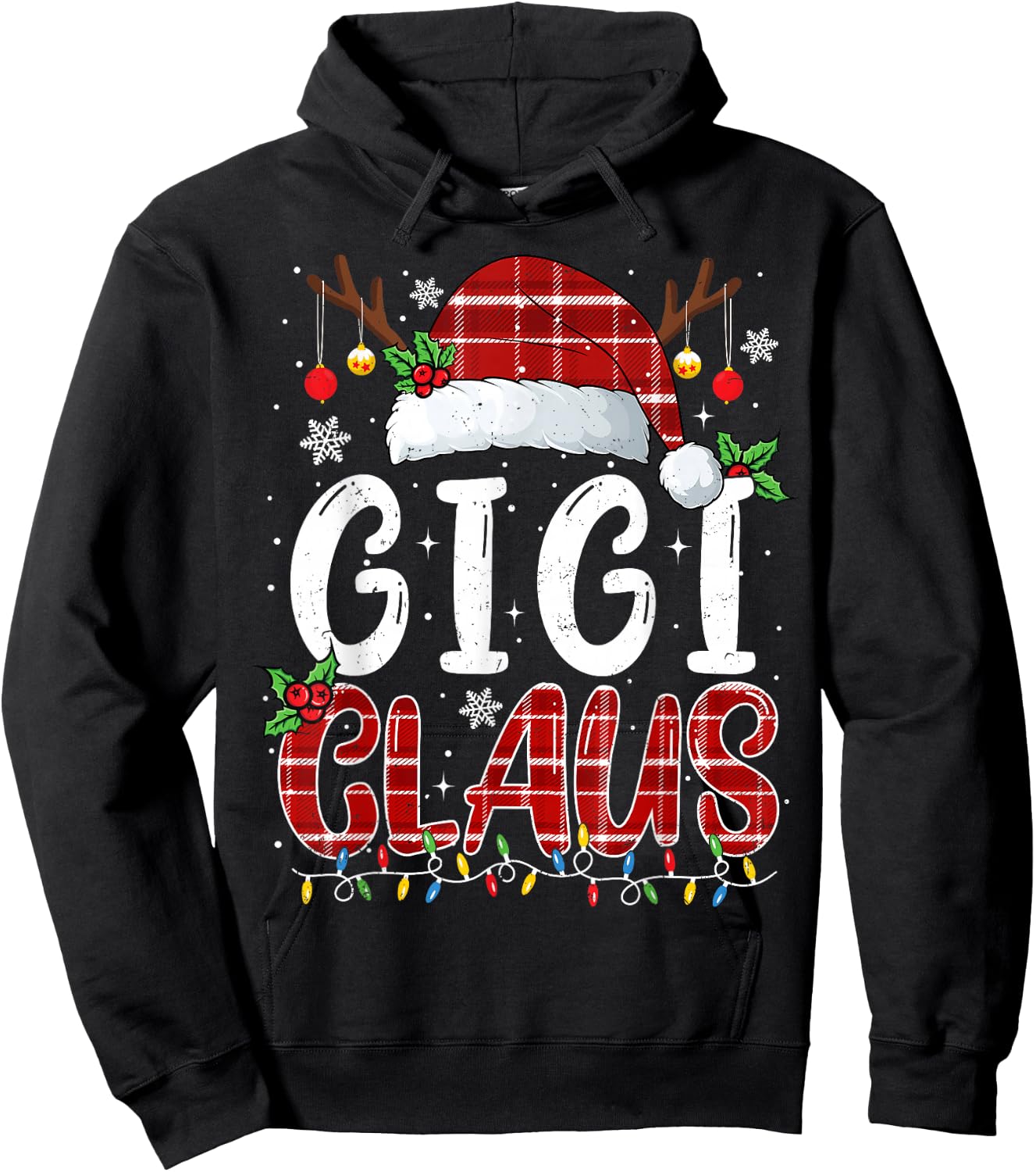 Gigi Claus Christmas Lights Pajama Family Matching Hoodie - Hoodie | Black