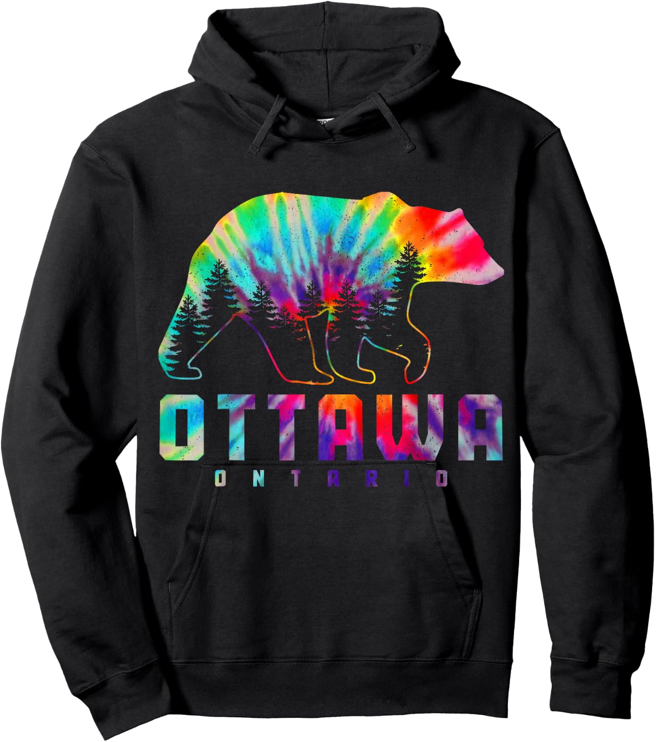 Ottawa Ontario Canada Tie Dye Bear Pride Outdoor Vintage Hoodie - Hoodie | Black