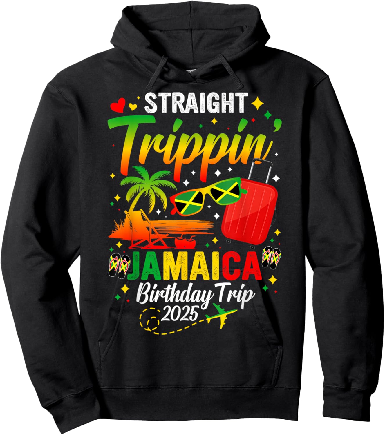 Straight Trippin' Jamaica Vacation 2025 Birthday Family Trip Hoodie - Hoodie | Black