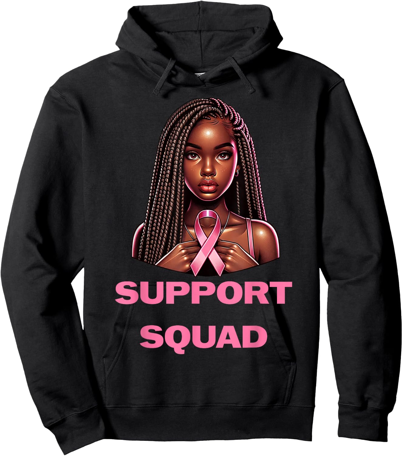 Breast Cancer Awareness Pink Black Women Girl African Queen Hoodie - Hoodie | Black
