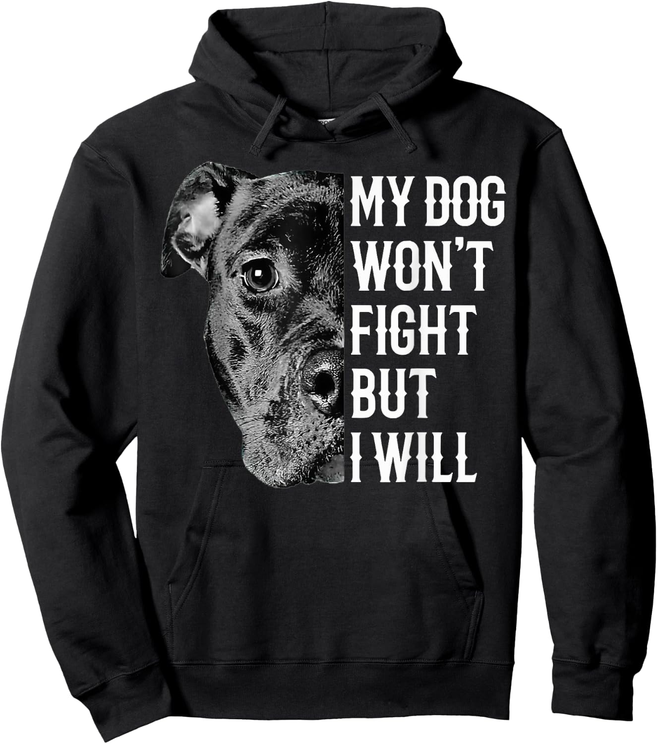 My Dog Won't Fight But I Will Funny Pitbull Dog Lover Women Hoodie - Hoodie | Black