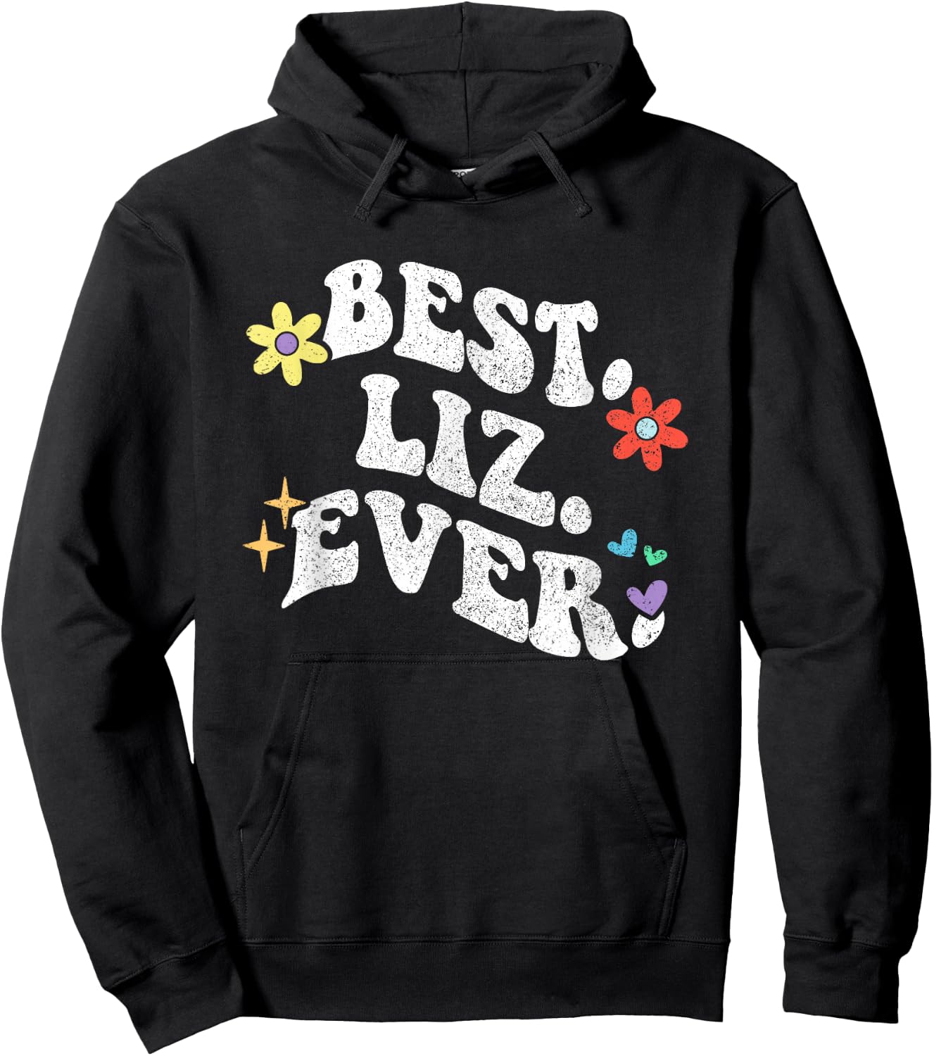 Retro Groovy Best LIZ Ever First Name Mother's Day Girl Hoodie - Hoodie | Black