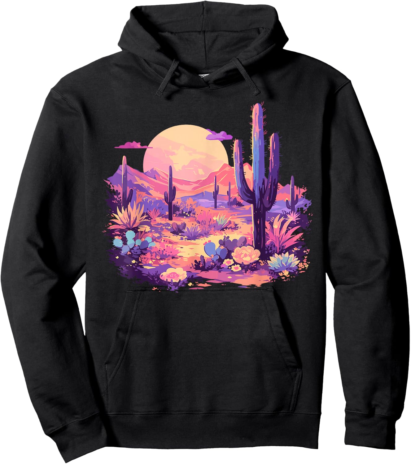 Saguaro Cactus Arizona Desert Cute Moon Pastel Purple Pink Hoodie - Hoodie | Black