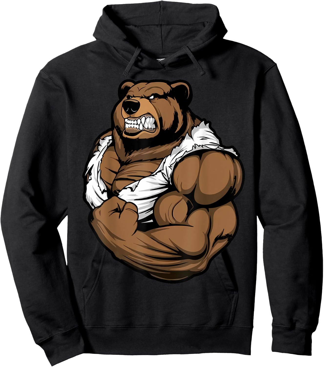 Bear Bodybuilder Muscular Body Gym Fitness Weightlifting Hoodie - Hoodie | Black