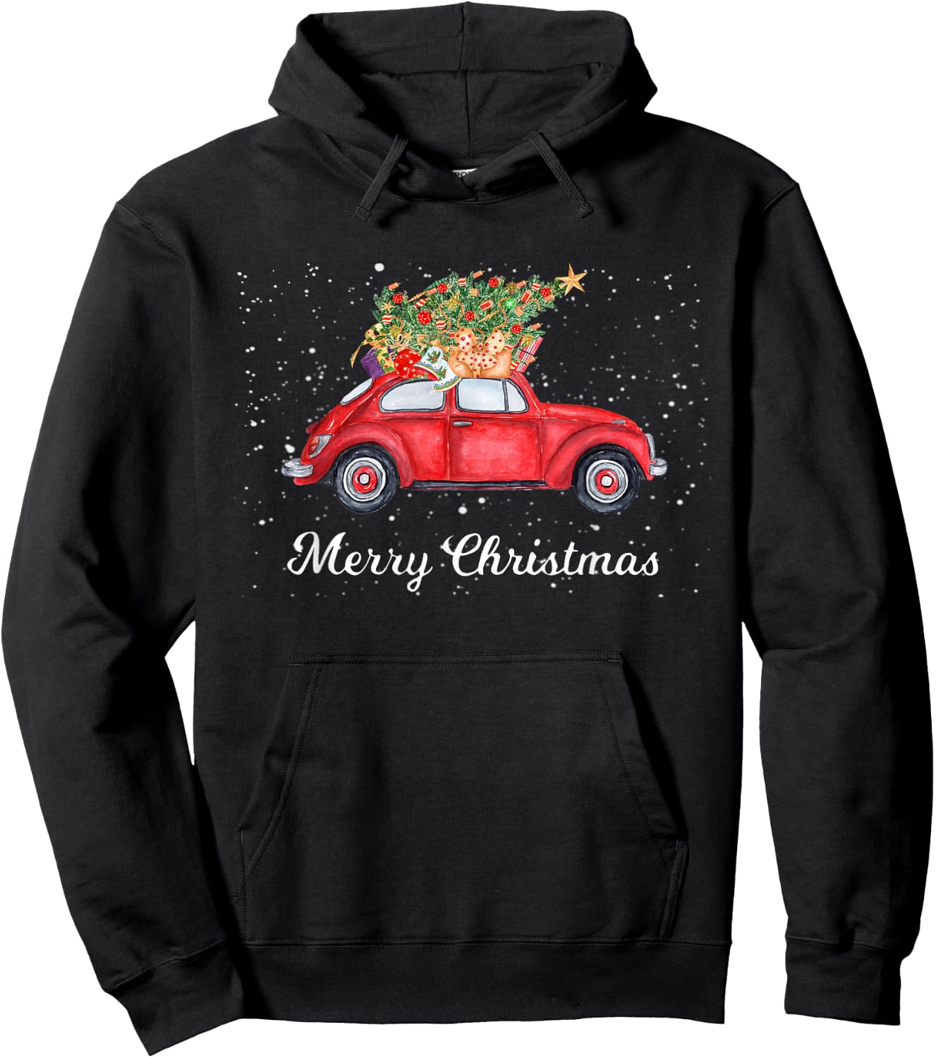 Retro Red Cars Christmas Tree on Car Xmas Vacation Hoodie - Hoodie | Black