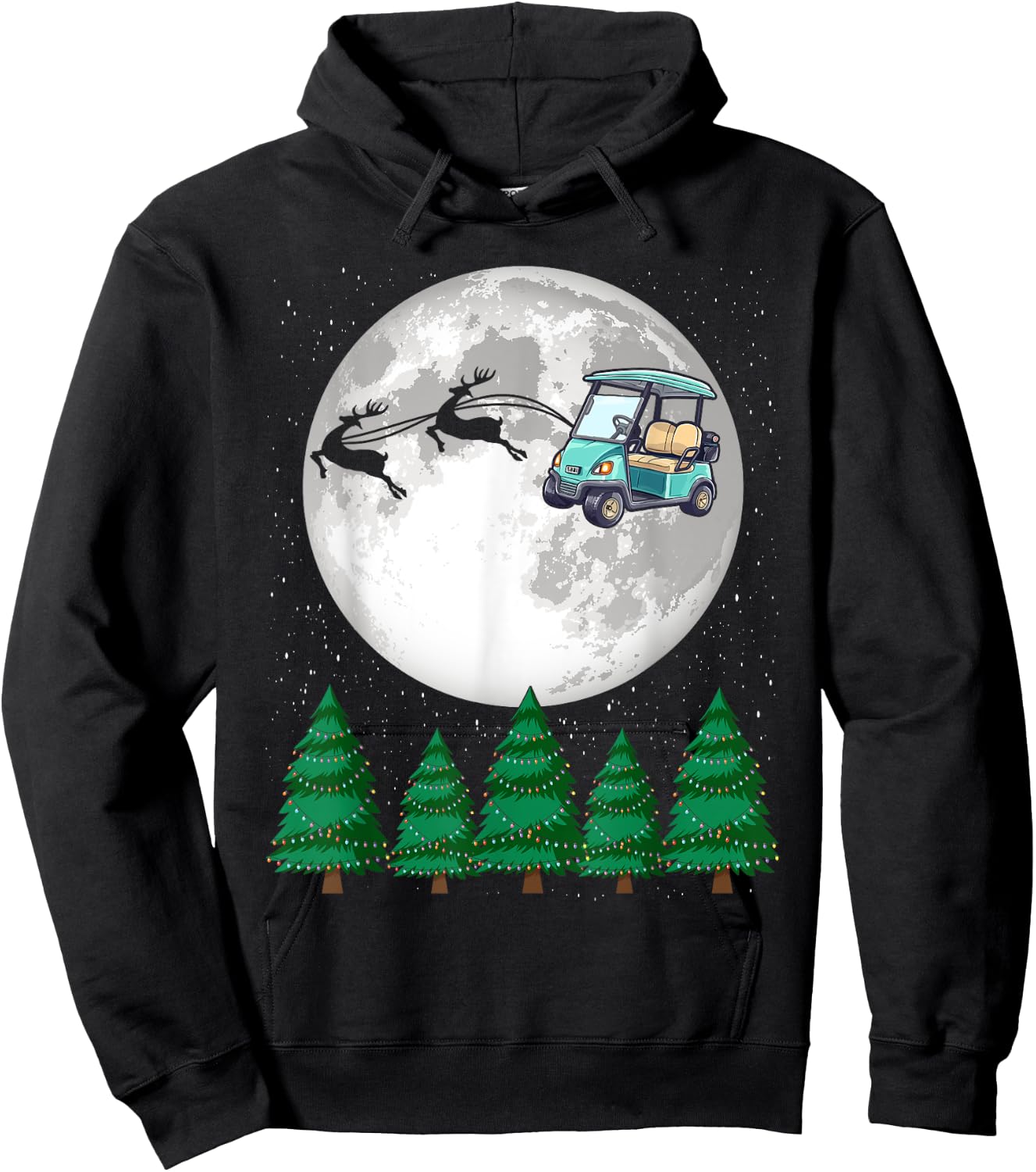 Golf Cart Santa Christmas Sleigh - Funny Golf Cart Xmas Hoodie - Hoodie | Black