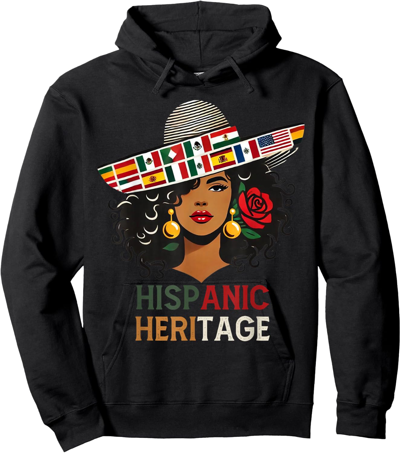 Hispanic Heritage Month Women's Latino Countries Flags Hat Hoodie - Hoodie | Black