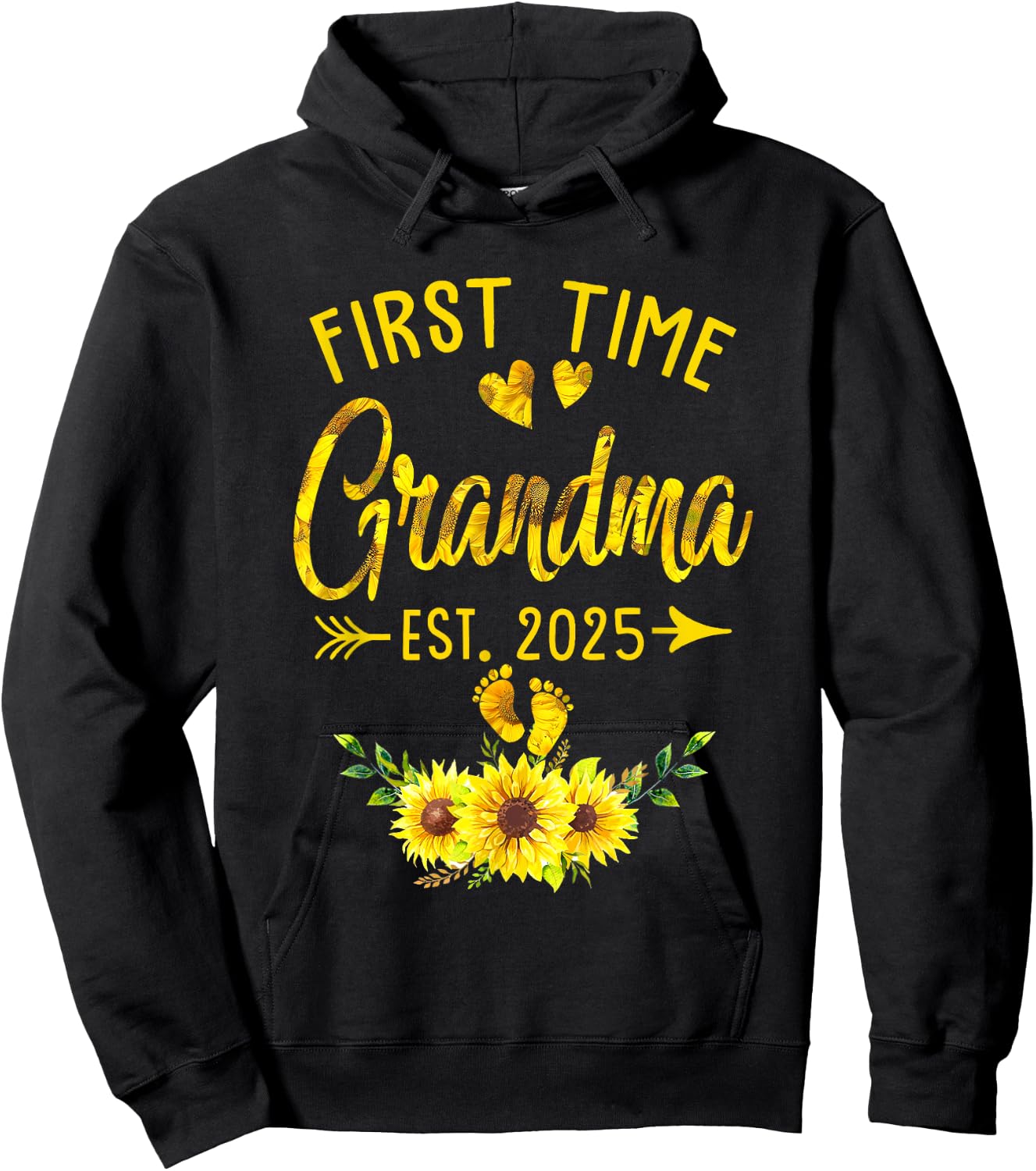 First Time Grandma Est 2025 Sunflower Promoted To Grandma Hoodie - Hoodie | Black