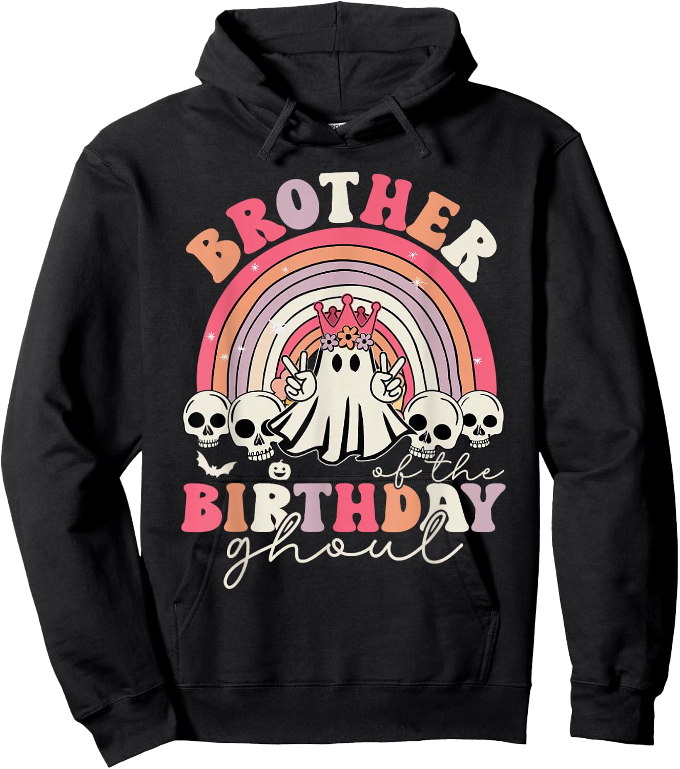 Brother Of The Birthday Ghoul Rainbow Ghost Halloween Bday Hoodie - Hoodie | Black