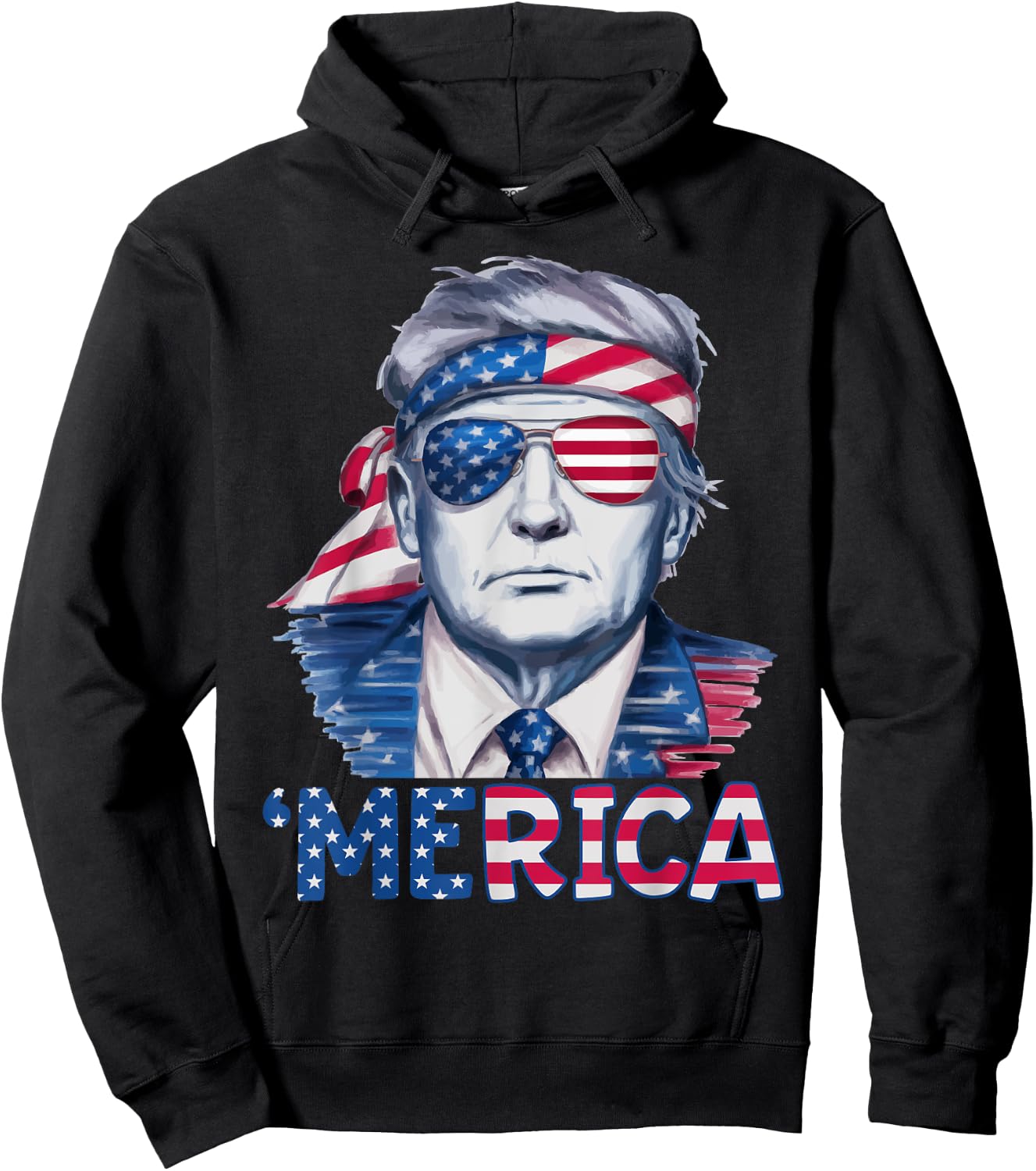 Donald Trump Won Elections 2024 'Merica USA Flag Sunglass Hoodie - Hoodie | Black