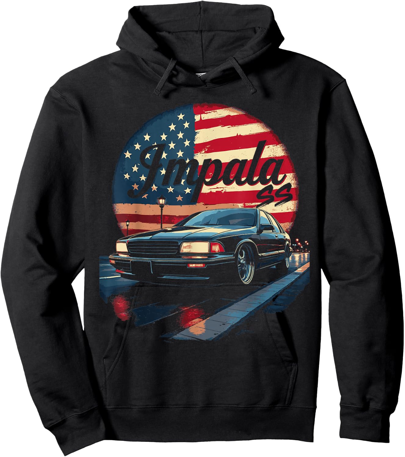 Impala B Body American Flag Impala SS Car 94-96 Coupe Hoodie - Hoodie | Black