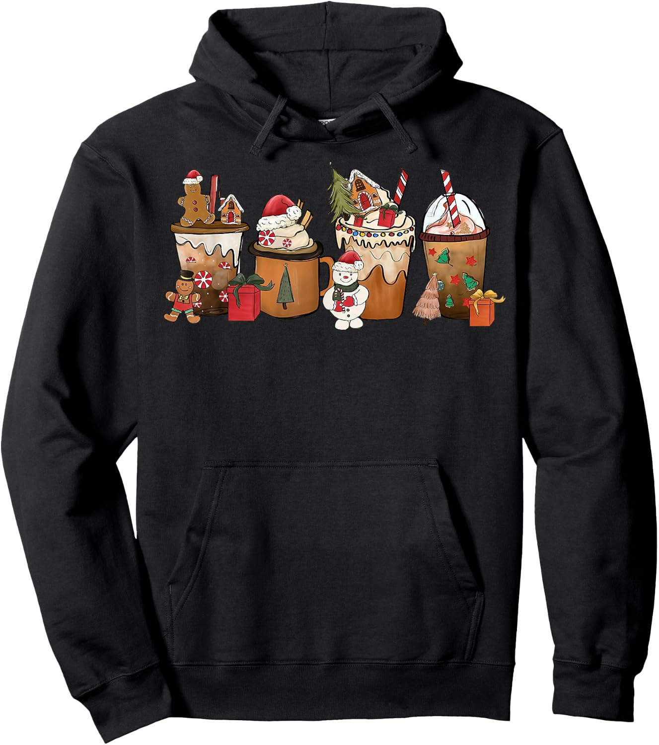 Coffee Hot Cocoa Merry Christmas Xmas Family Pajamas Holiday Hoodie - Hoodie | Black