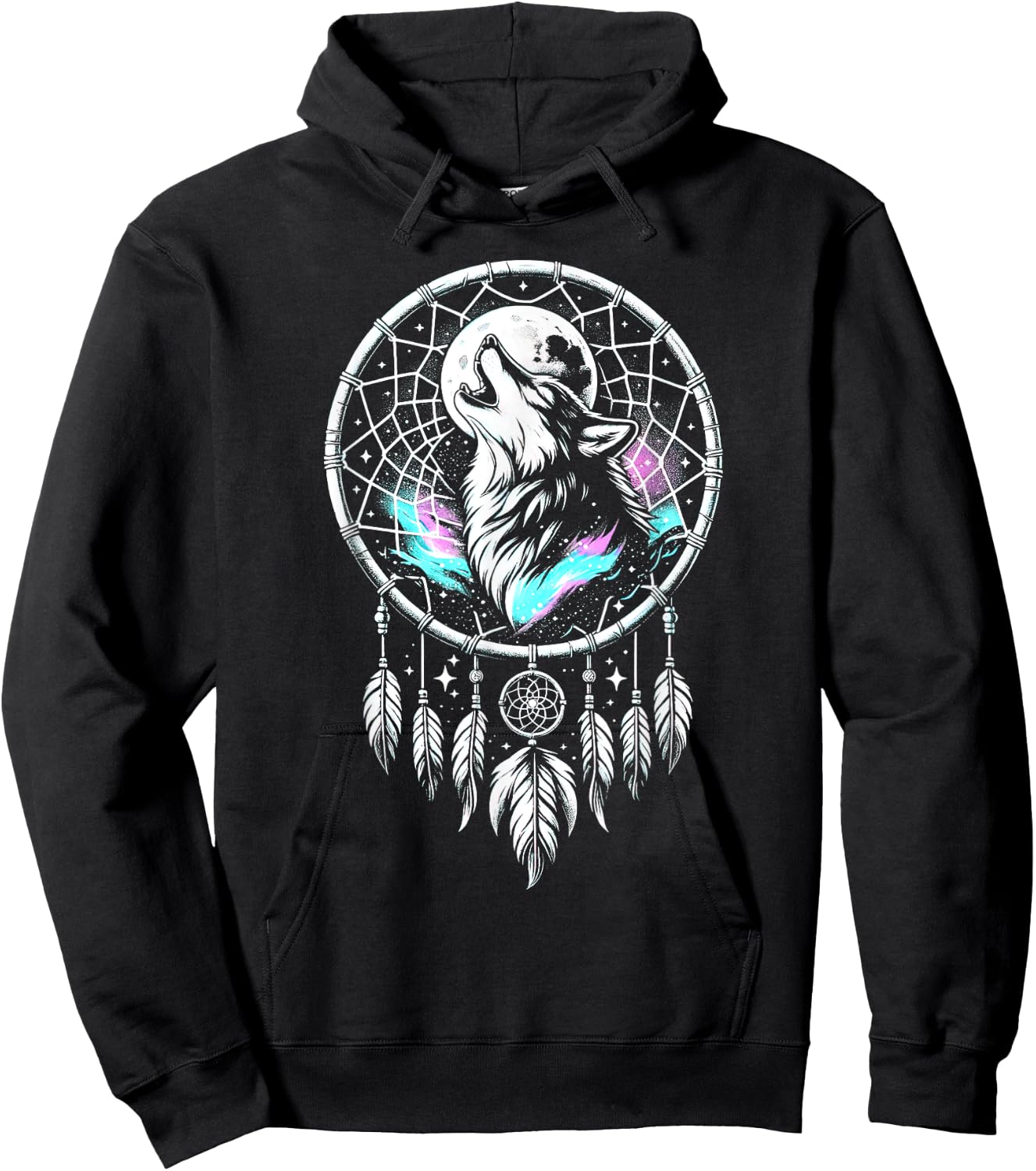 Boho Dream Catcher Wolf Howling At The Moon Dog Wolves Lover Women Kids Hoodie - Hoodie | Black