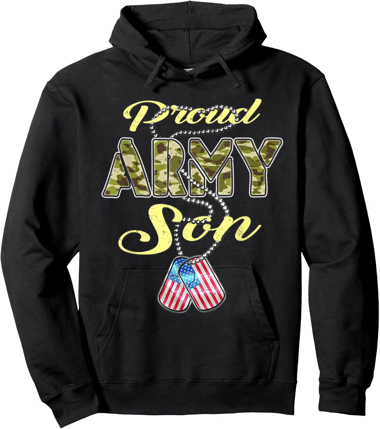 Proud Army Son US Flag Camo Dog Tags Pride Military Child Hoodie - Hoodie | Black