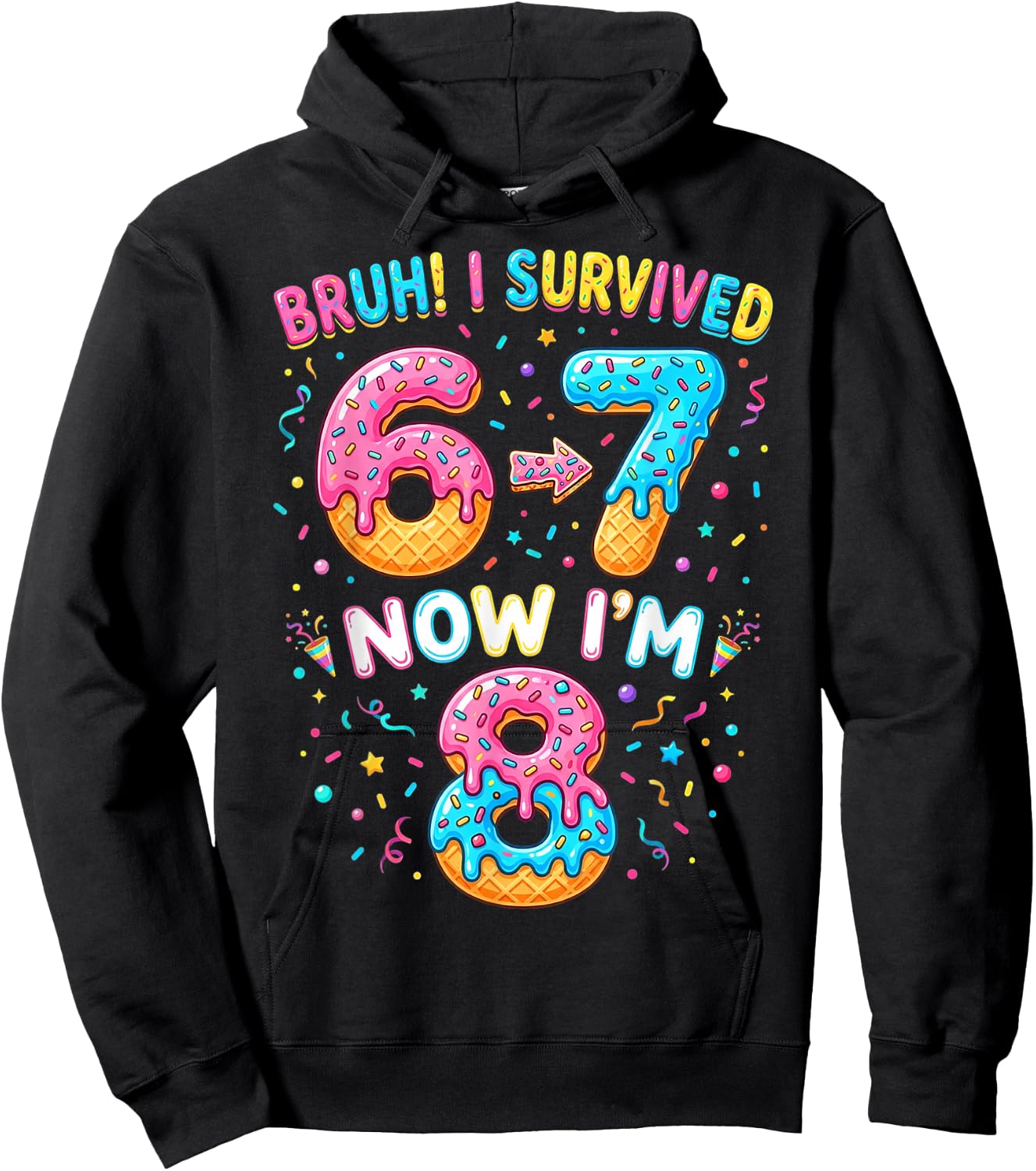 Bruh I Survived 6 to 7 Now Im 8 Birthday Gifts Boy Girl Kid Hoodie - Hoodie | Black