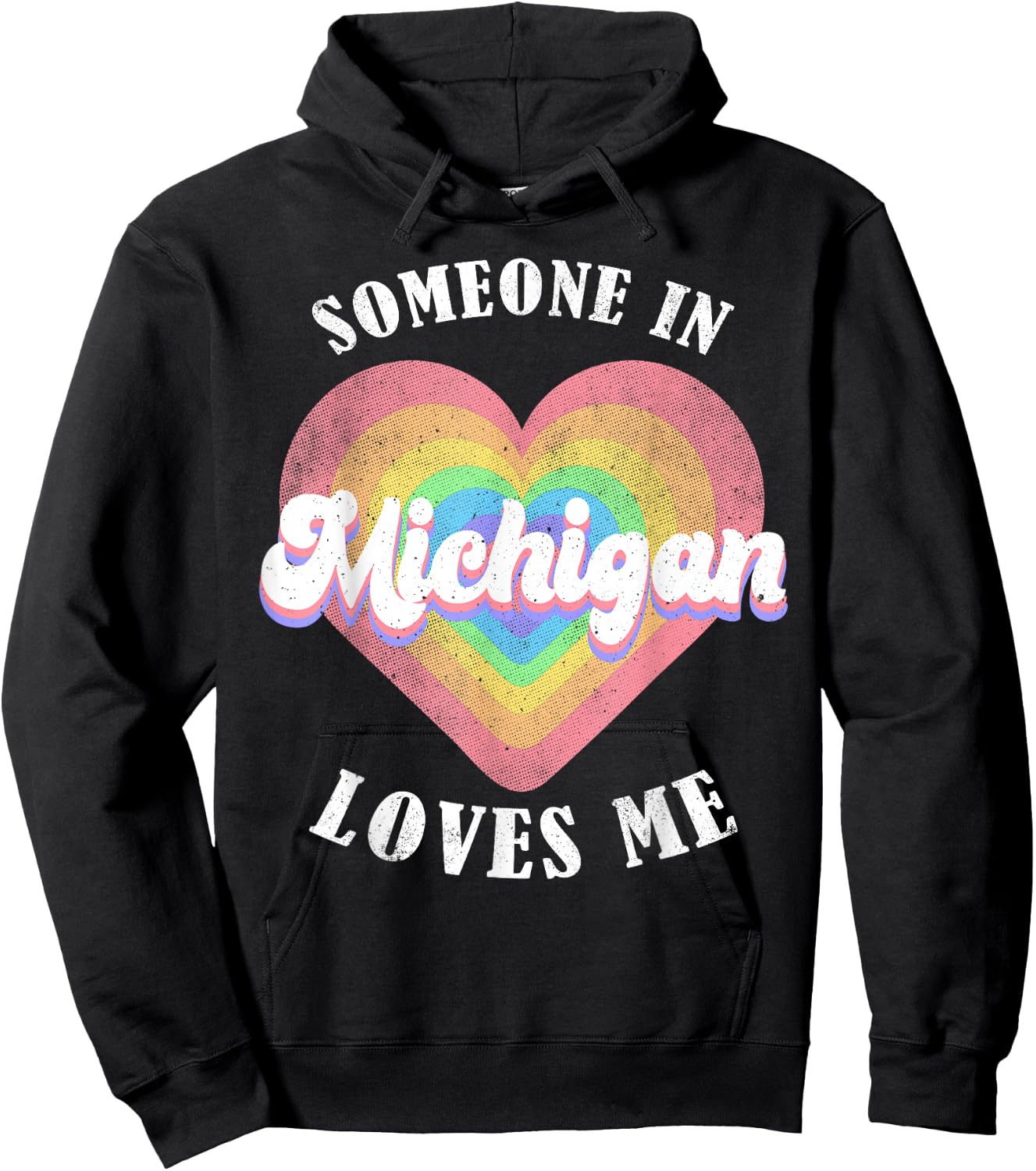 Someone in Michigan Loves Me Heart Retro Groovy Hoodie - Hoodie | Black