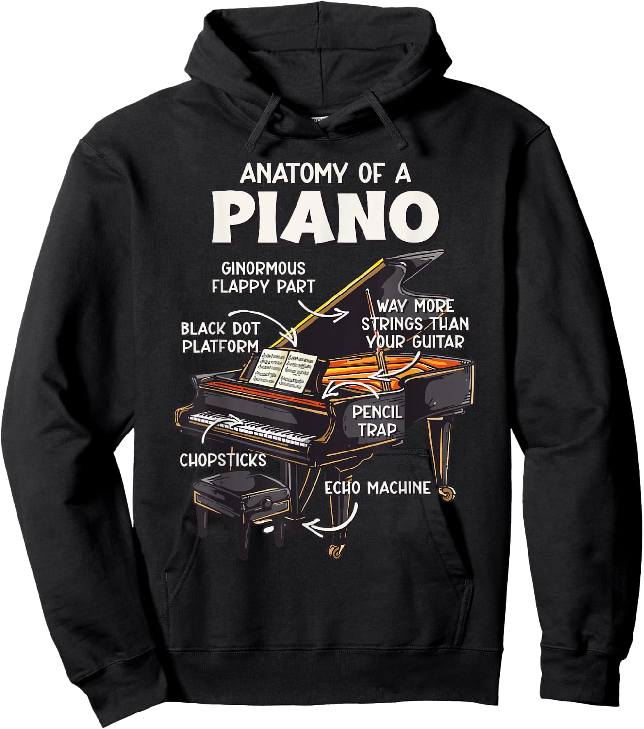 Funny Piano for Kids Hoodie - Hoodie | Black