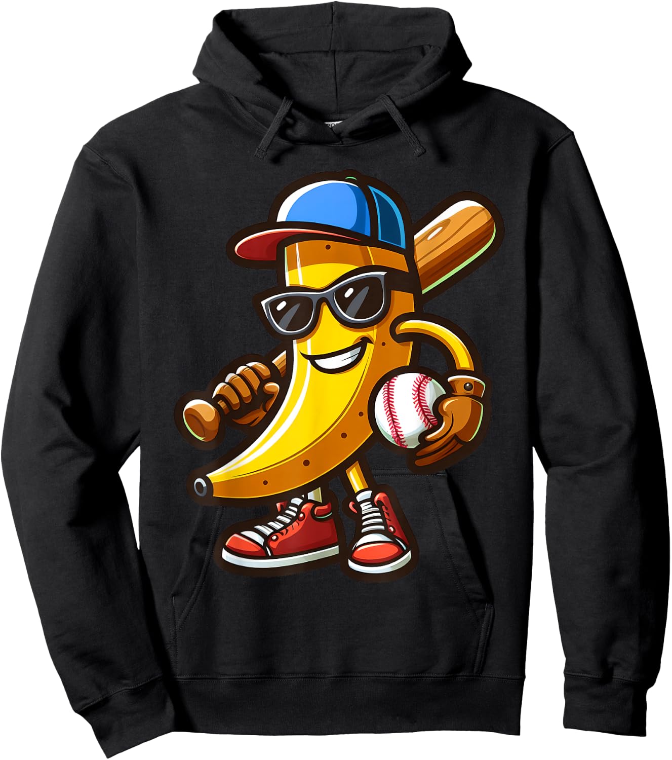 Funny Banana Playing Baseball Funny Baseball Players Kids Hoodie - Hoodie | Black