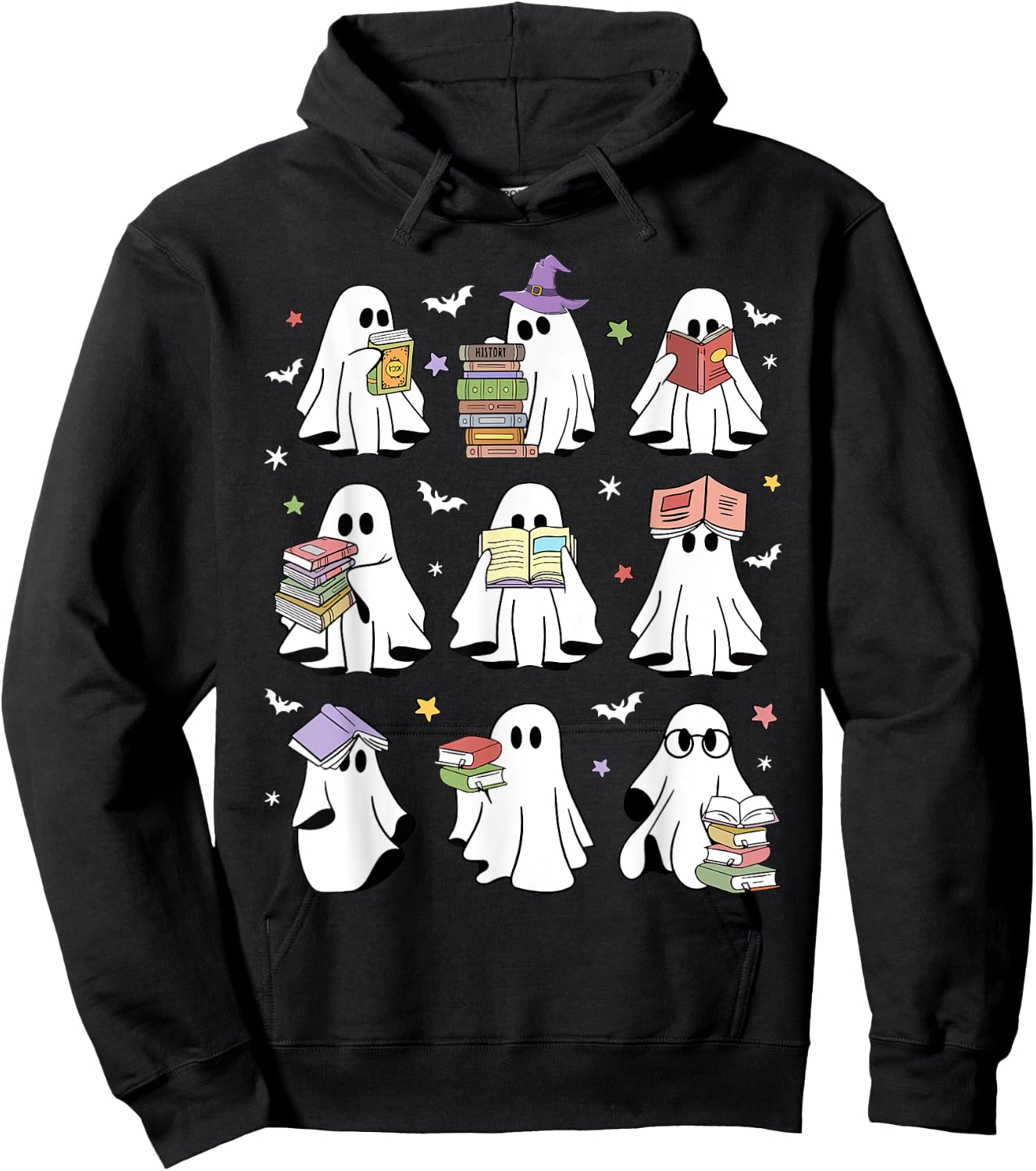 Funny Ghost Book Reading Halloween Books Lover Teacher Kids Hoodie - Hoodie | Black