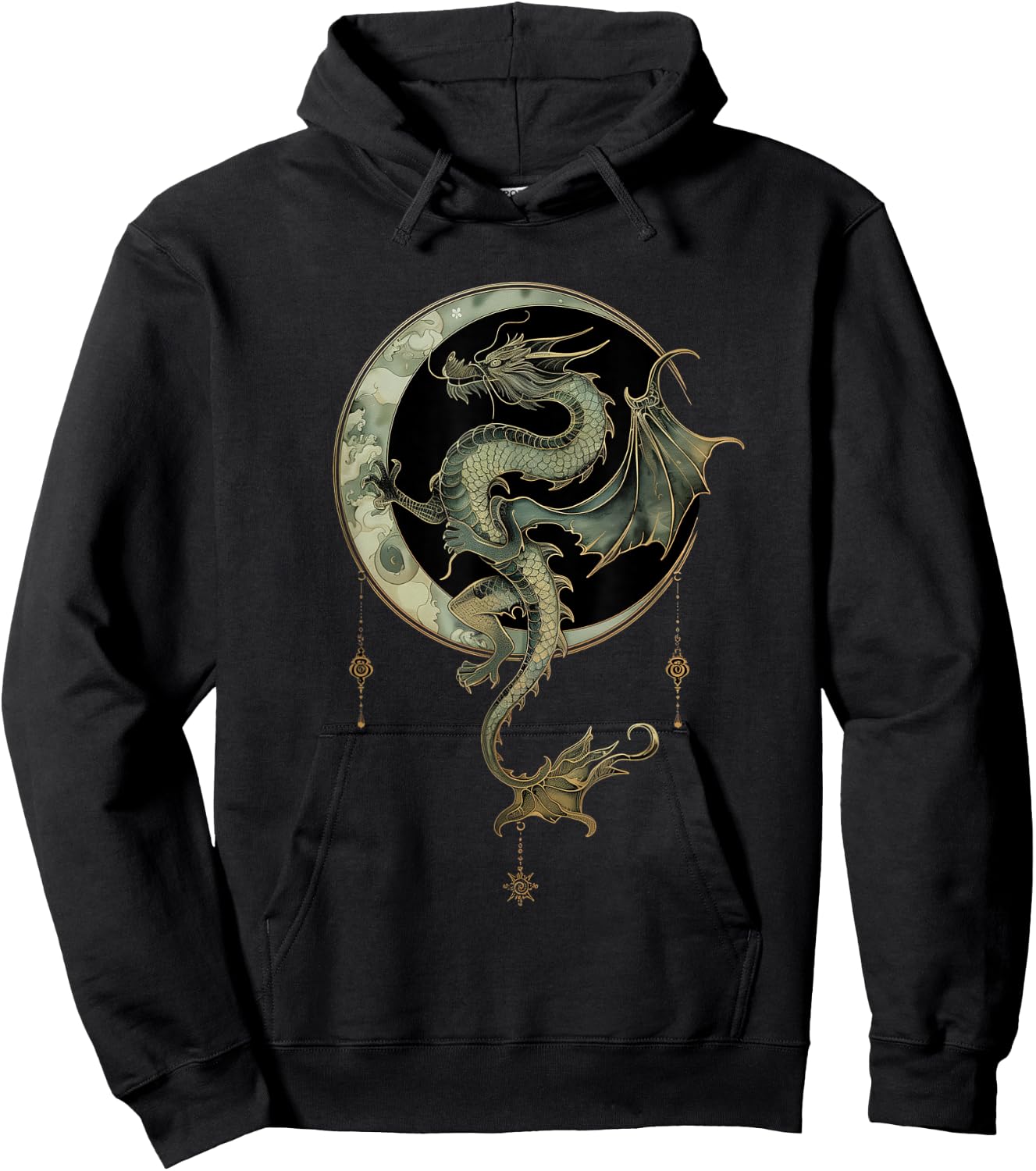 Emerald Dragon of the Moonlit Realm Hoodie - Hoodie | Black