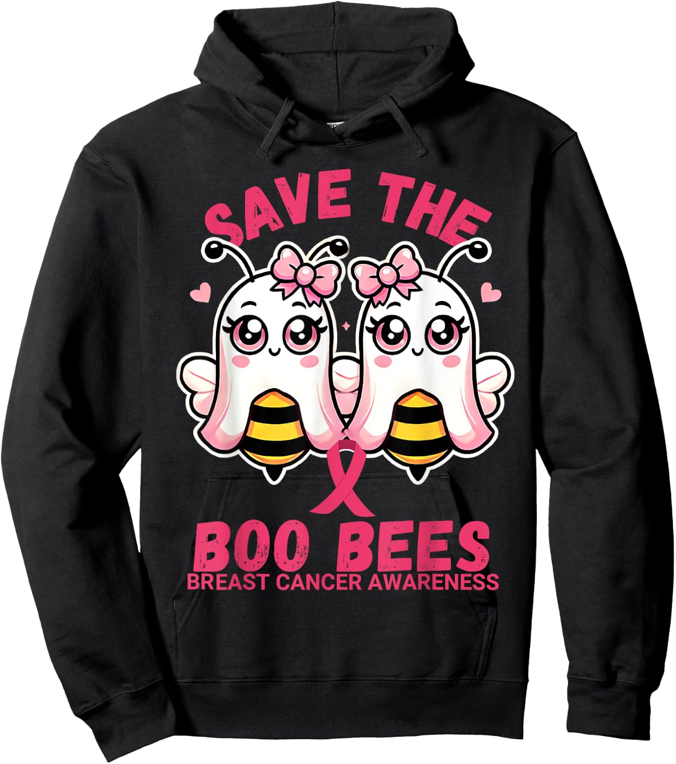 Save The Boobees Breast Cancer Awareness Boo Bee Halloween Hoodie - Hoodie | Black