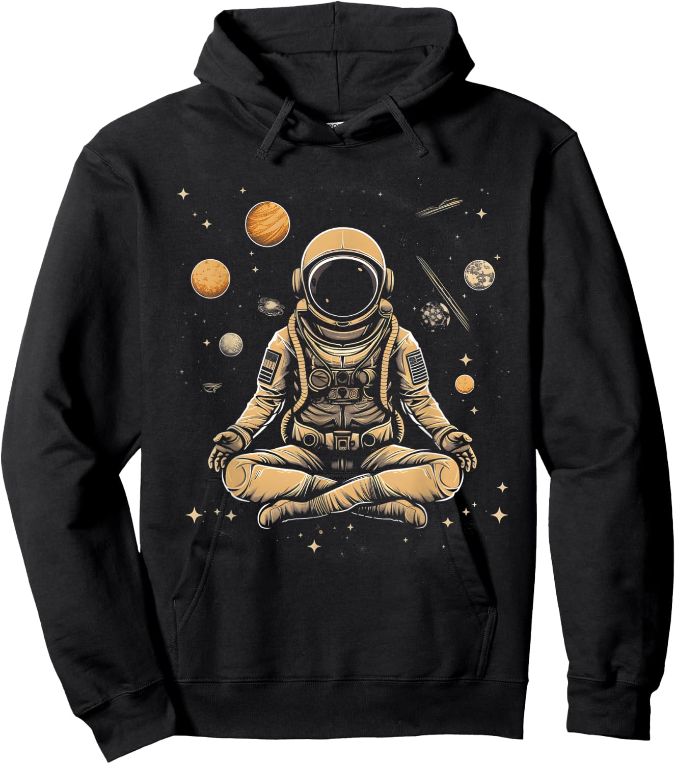 Vintage Lotus Meditating Astronaut Zen Yoga Planets Universe Hoodie - Hoodie | Black