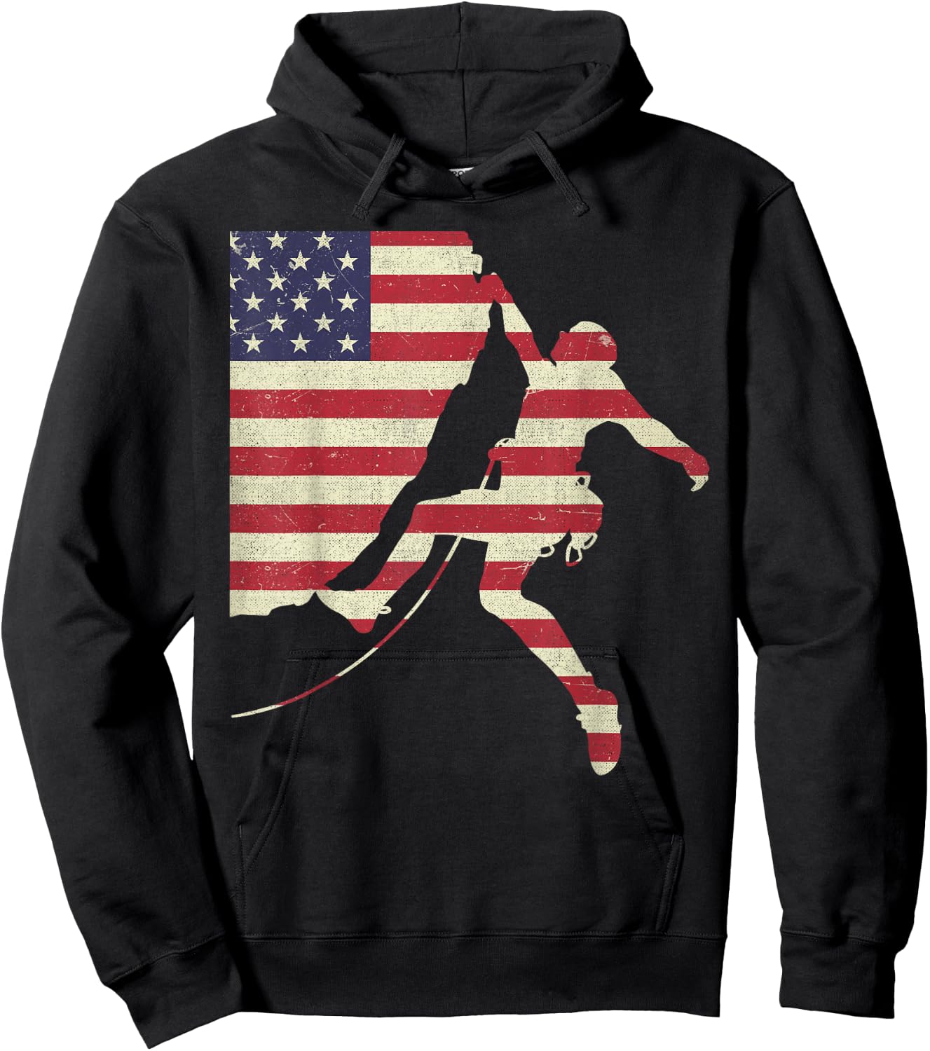 Patriotic 4th of July American USA Flag Rock Climbing Hoodie - Hoodie | Black