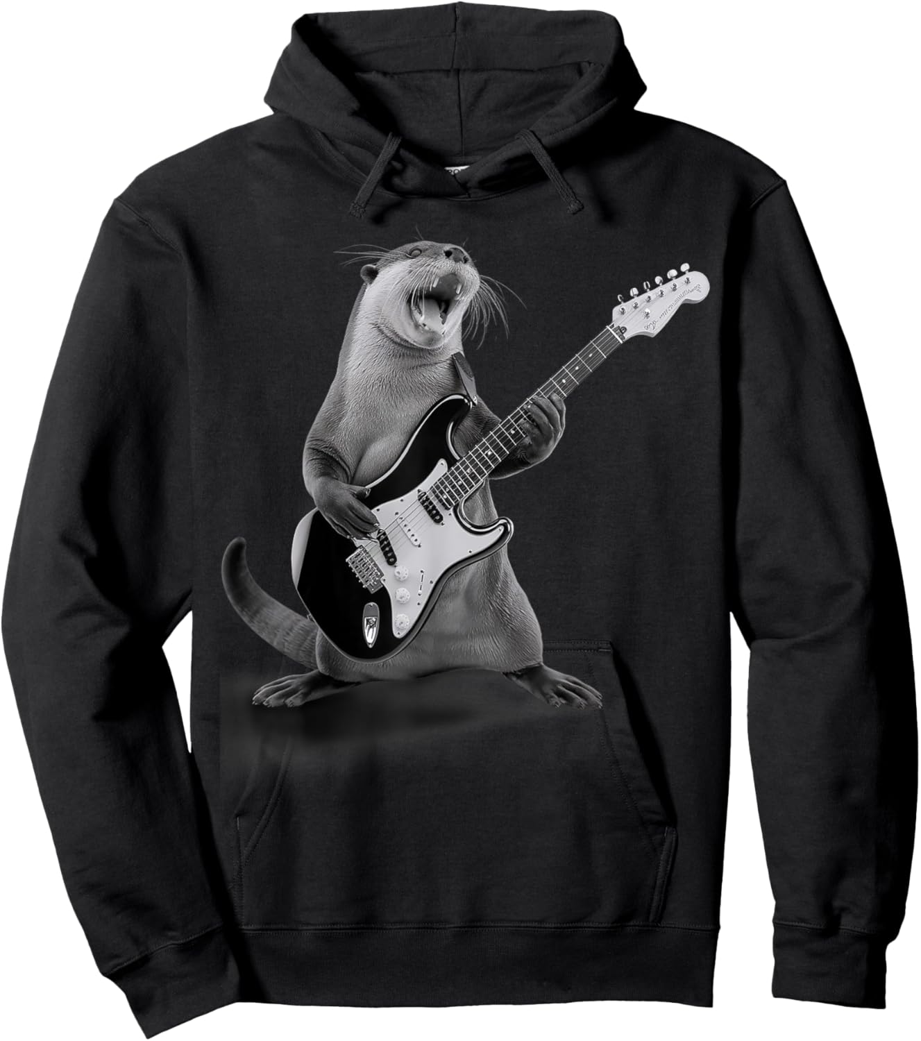 Otter Playing Guitar Rock Star Funny Gifts Women Kid Hoodie - Hoodie | Black