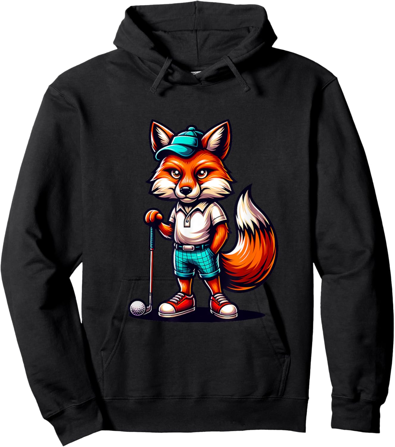 Golf Fox Playful Fox With Golf Gear Hoodie - Hoodie | Black