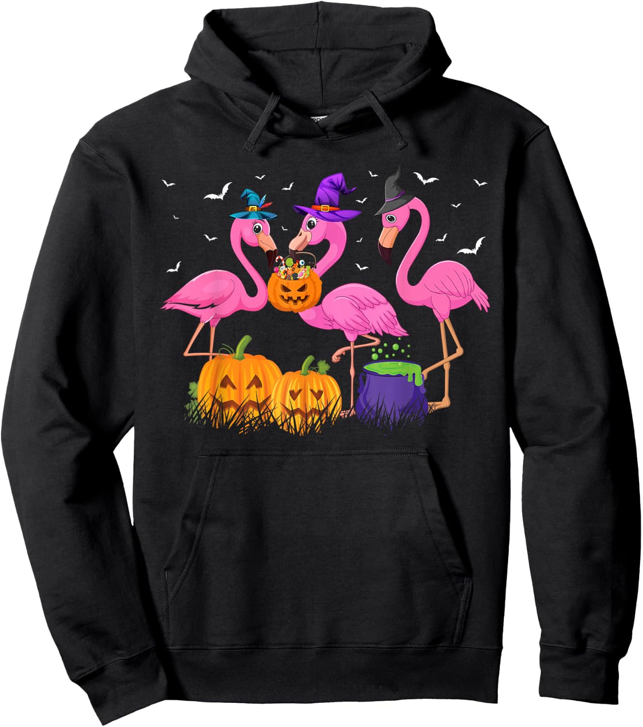 Witch Flamingos Animal Bird Flamingoween Halloween Women Hoodie - Hoodie | Black